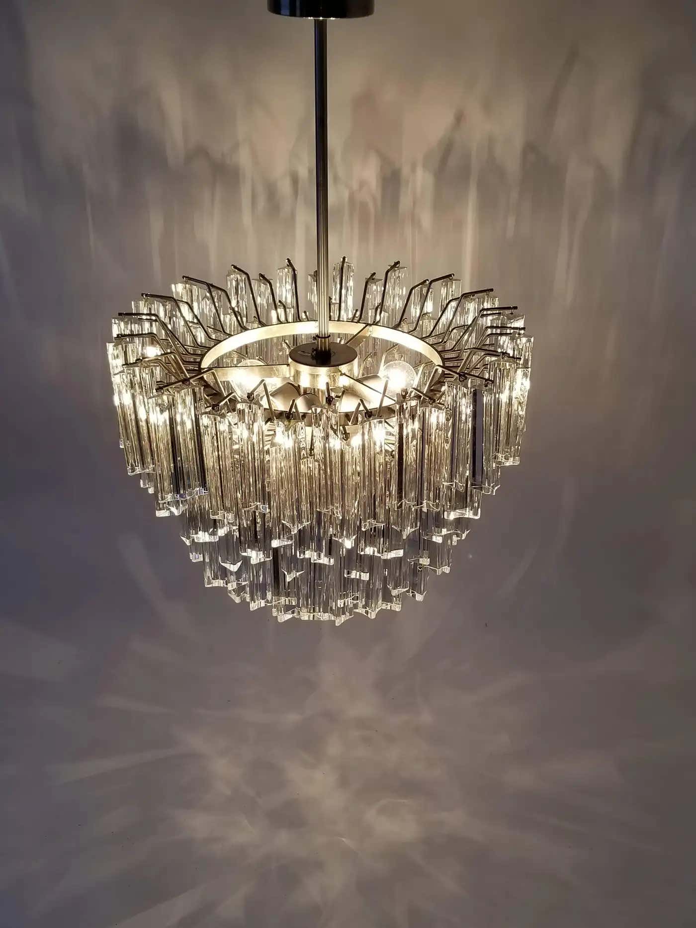 Signed Camer Eight-Tier Glass Prism Chandelier, 1960s, Italia
