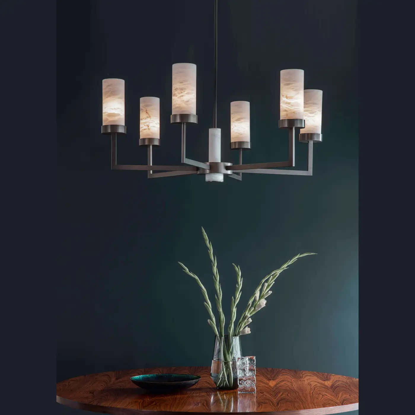 Contemporary  Alabaster 6-arm Compass Chandelier