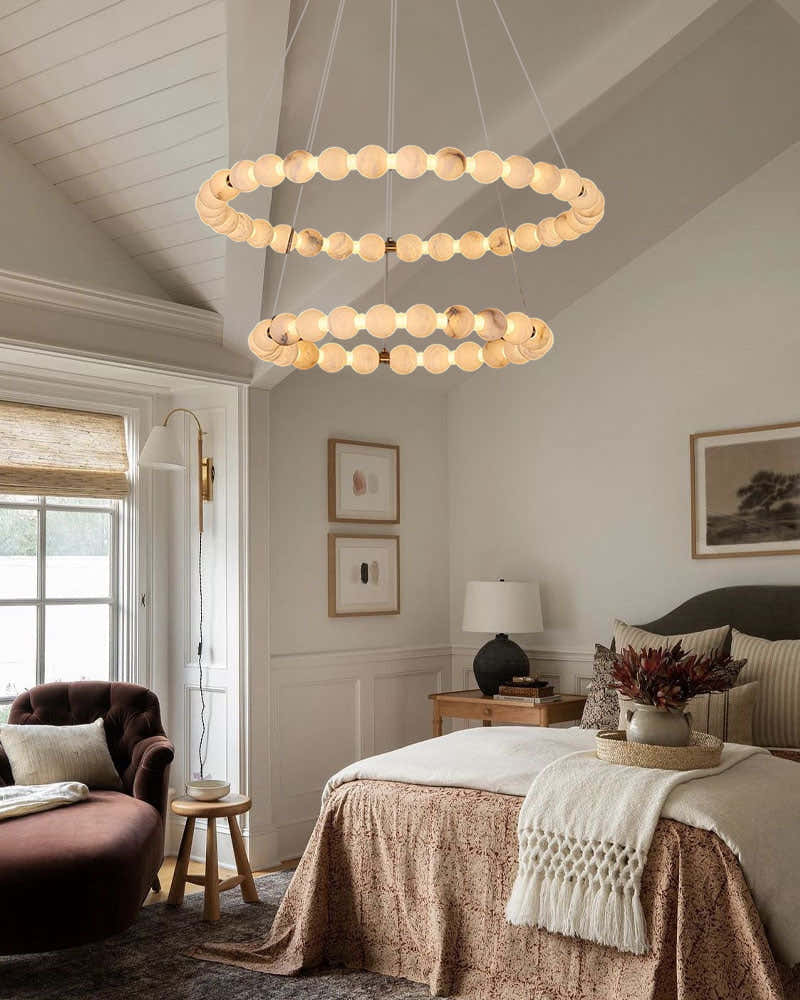Modern Pearl Alabaster Necklace Circle Triple Chandelier with Dia 60+80+100cm