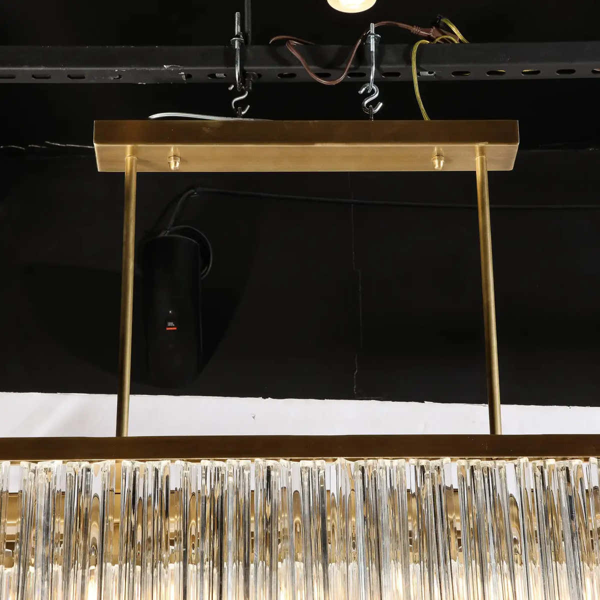 Modernist Two-Tier Transparent Triedre Murano Camer Glass Rectangular Chandelier