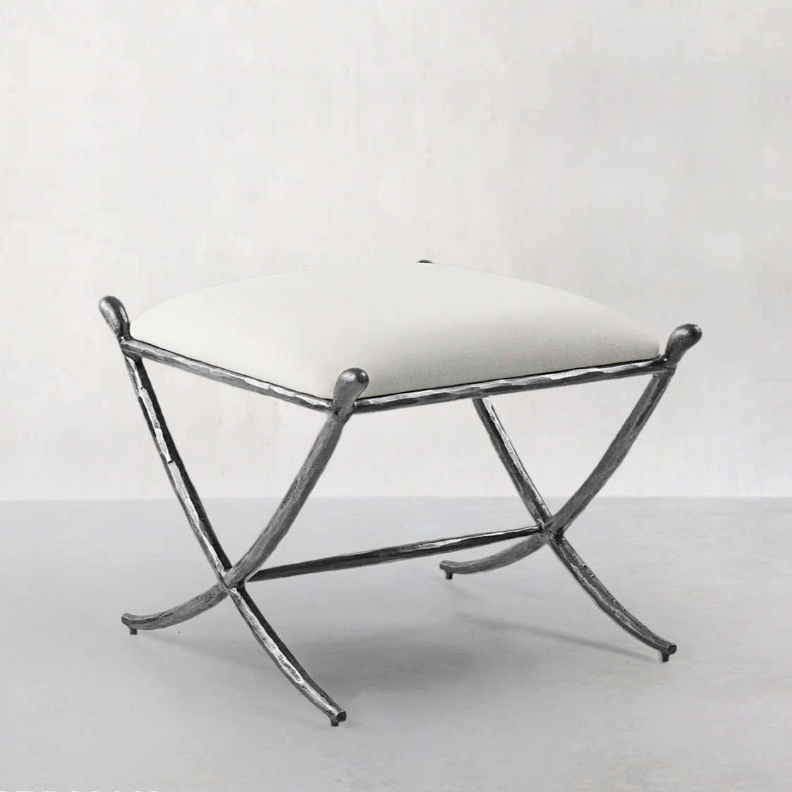 Hand-Forged Metal Horn Fabric Base Stool
