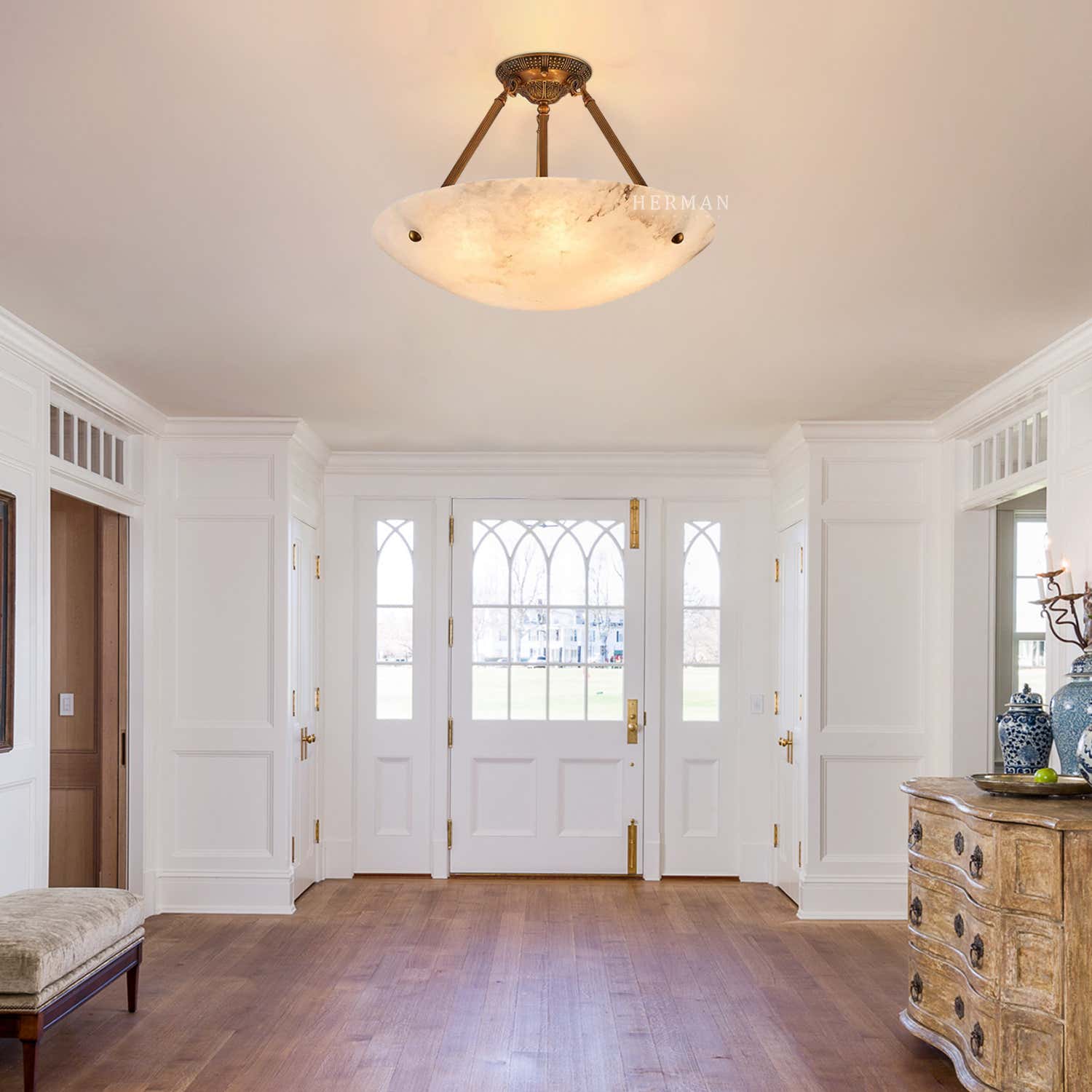 Vintage Round Alabaster Ceiling Lamps