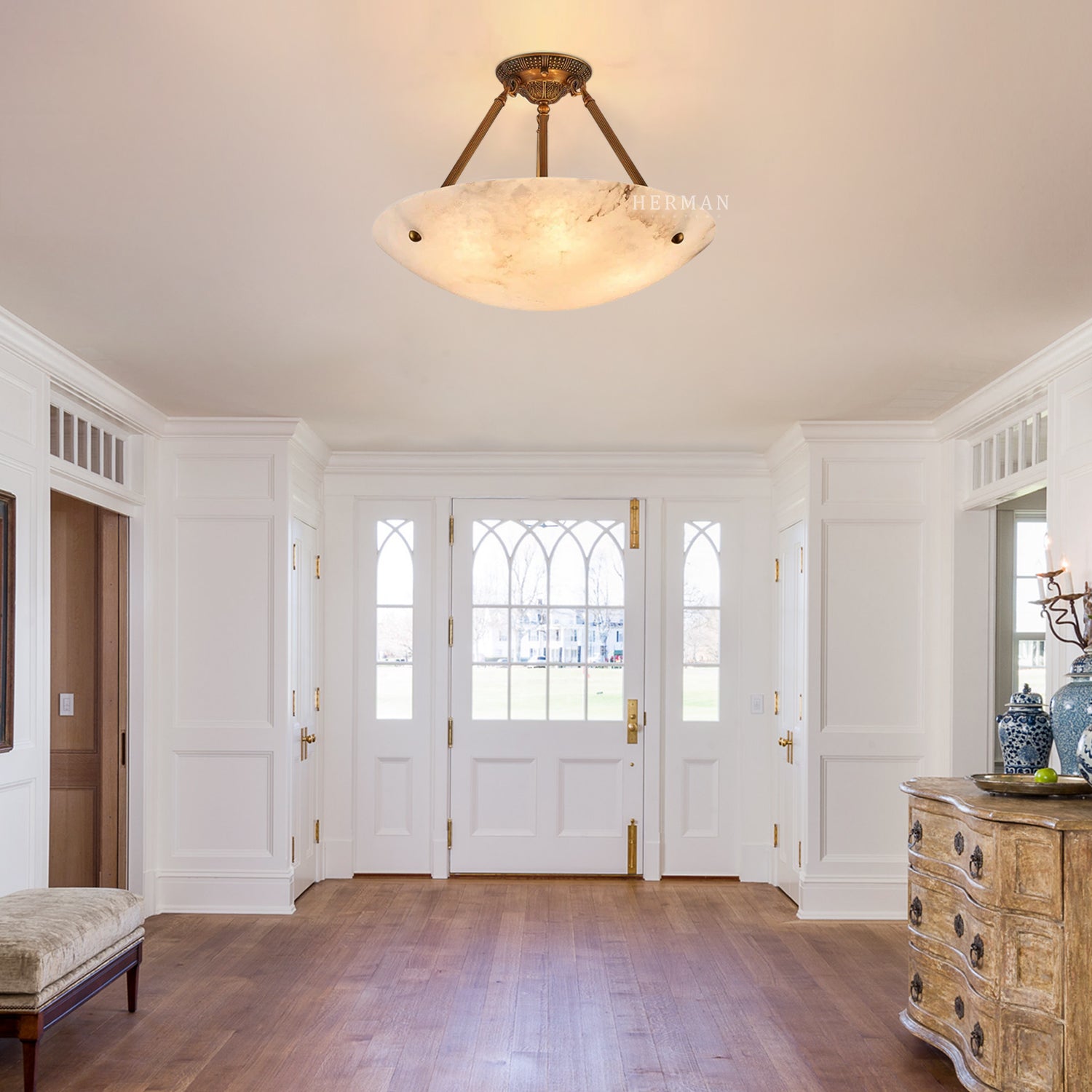 Vintage Round Alabaster Ceiling Lamps