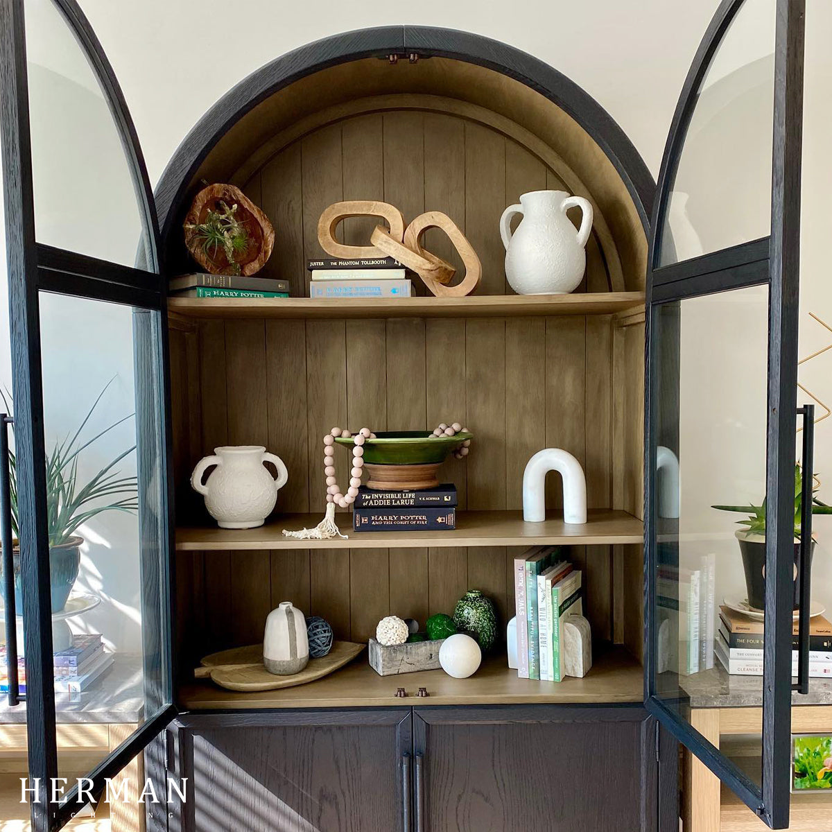 Hattie Glass Accent Cabinet in Oak 36"W 46"W