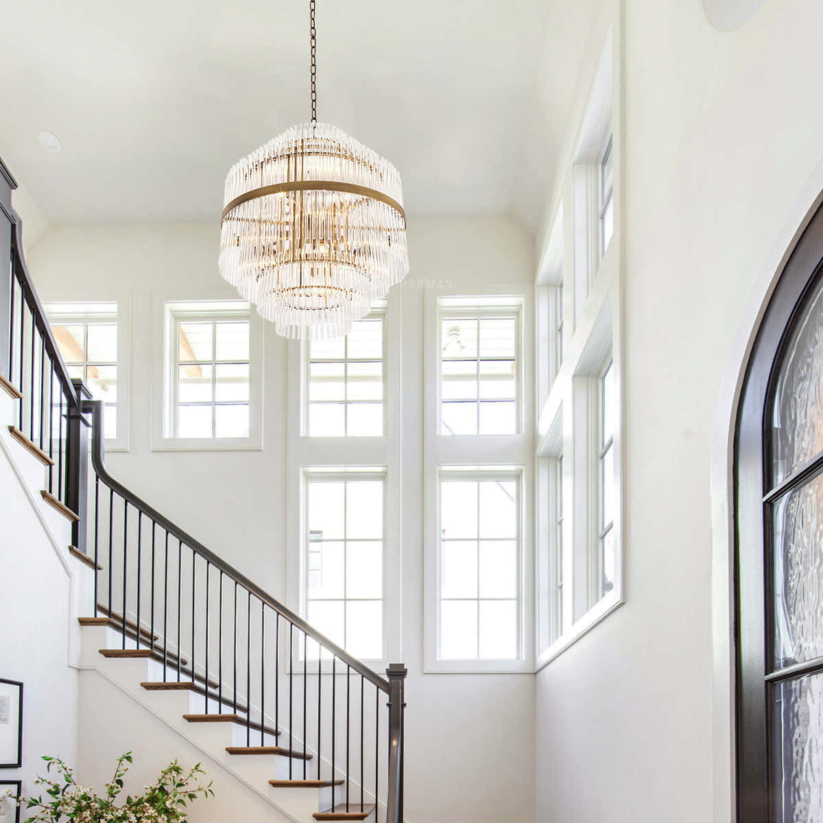 East Modern Brass Glass Chandelier - [Brass]