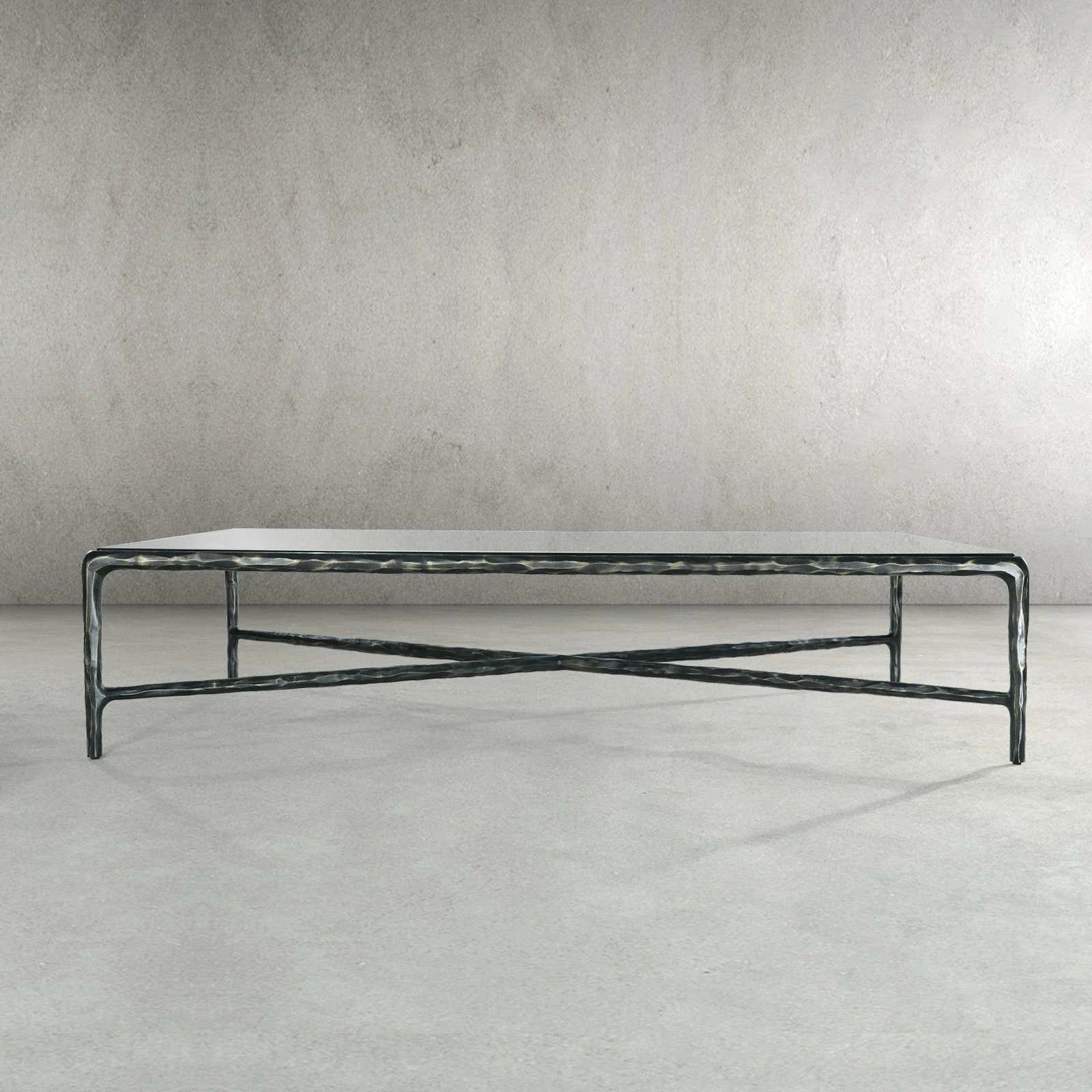 Hand-Forged Metal Rectangle Glass Coffee Table