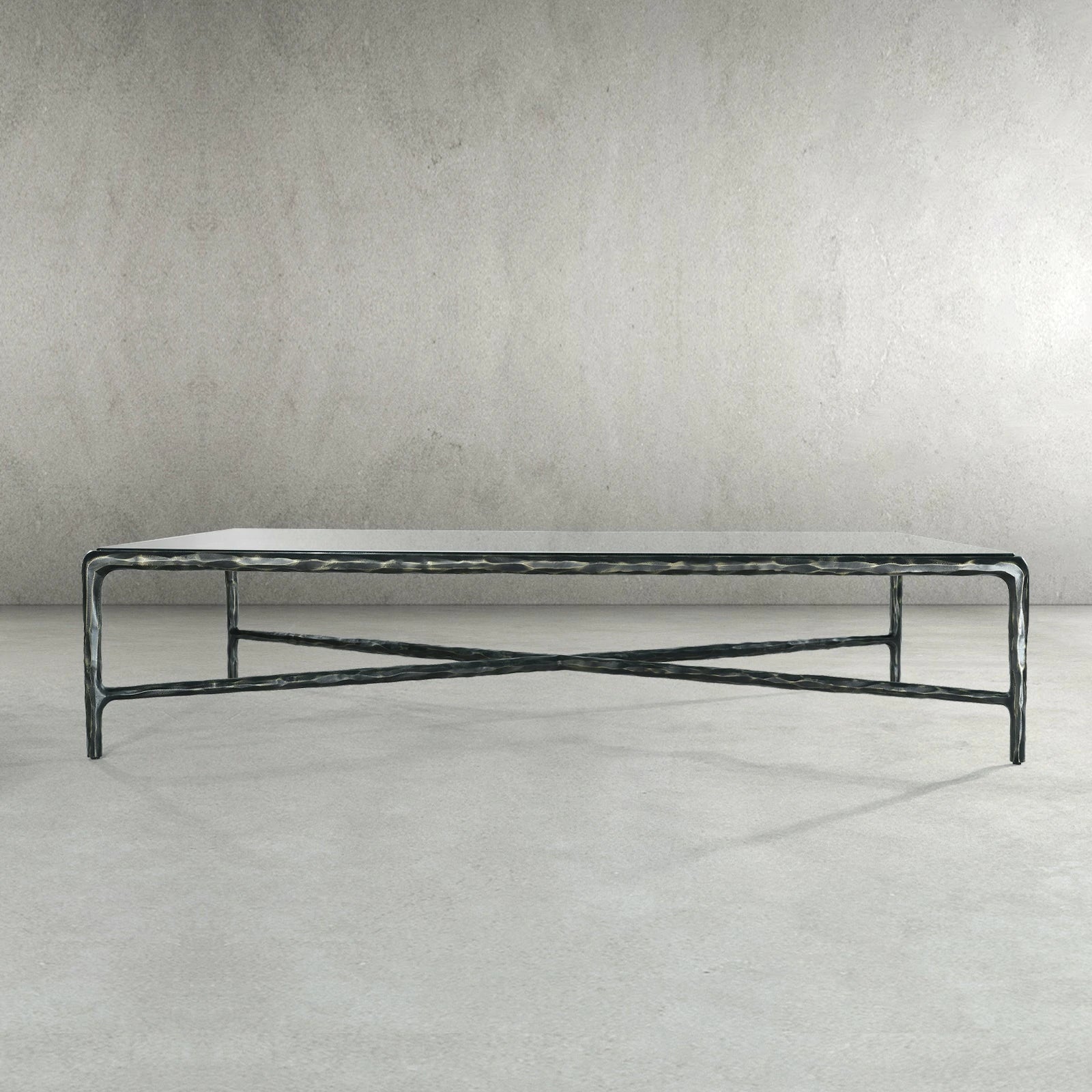 Hand-Forged Metal Rectangle Glass Coffee Table