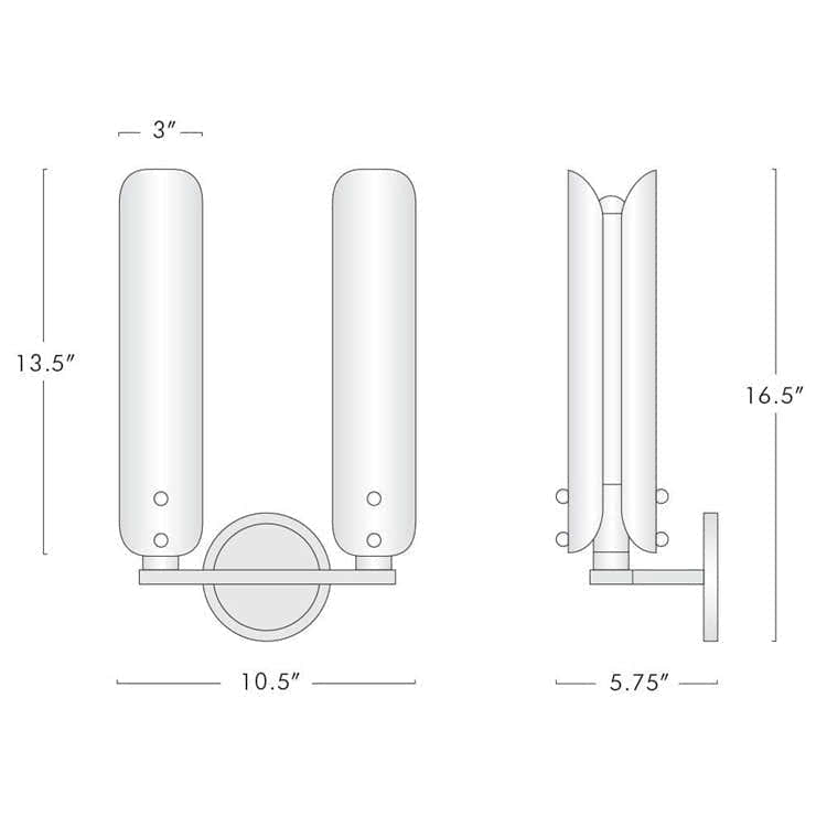 Ale White Shade 2-Head Wall Sconce 16"H