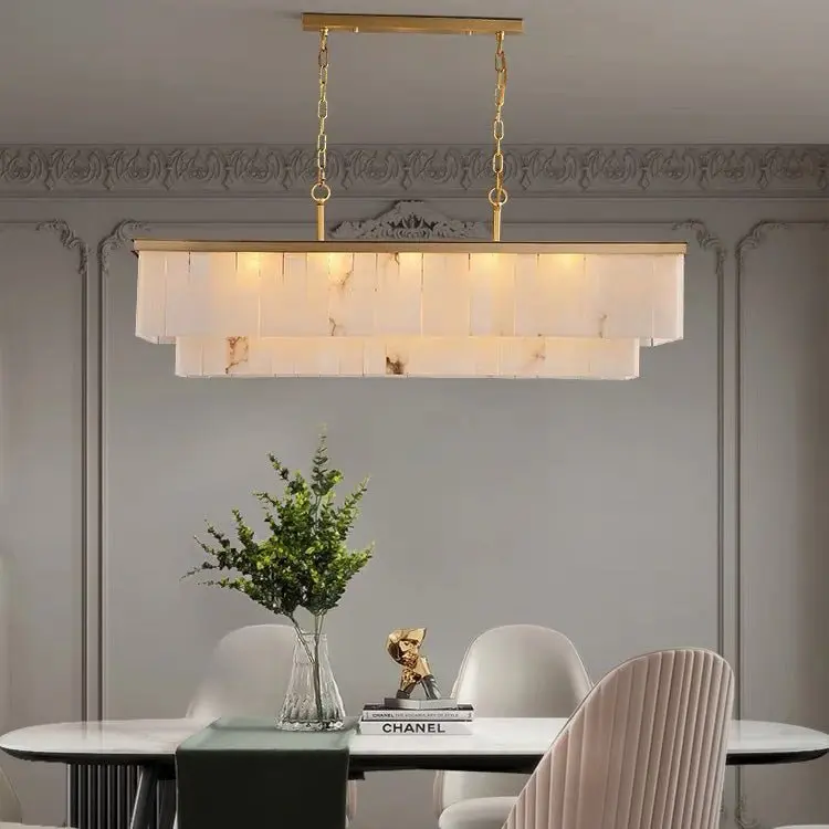 Alabaster Brass Rectangular Chandelier