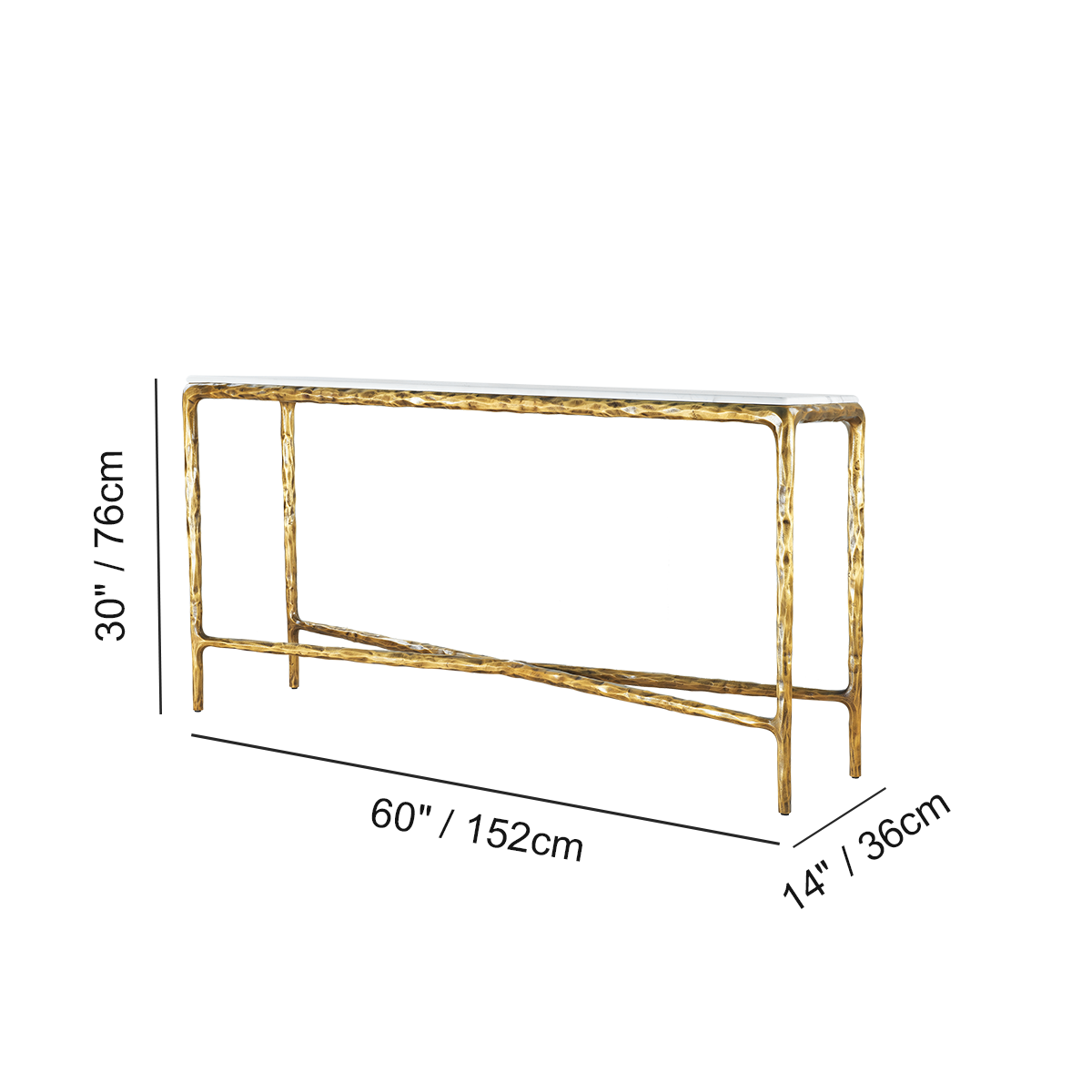 Hand-Forged Metal Rectangle Marble Console Table 60" 72"