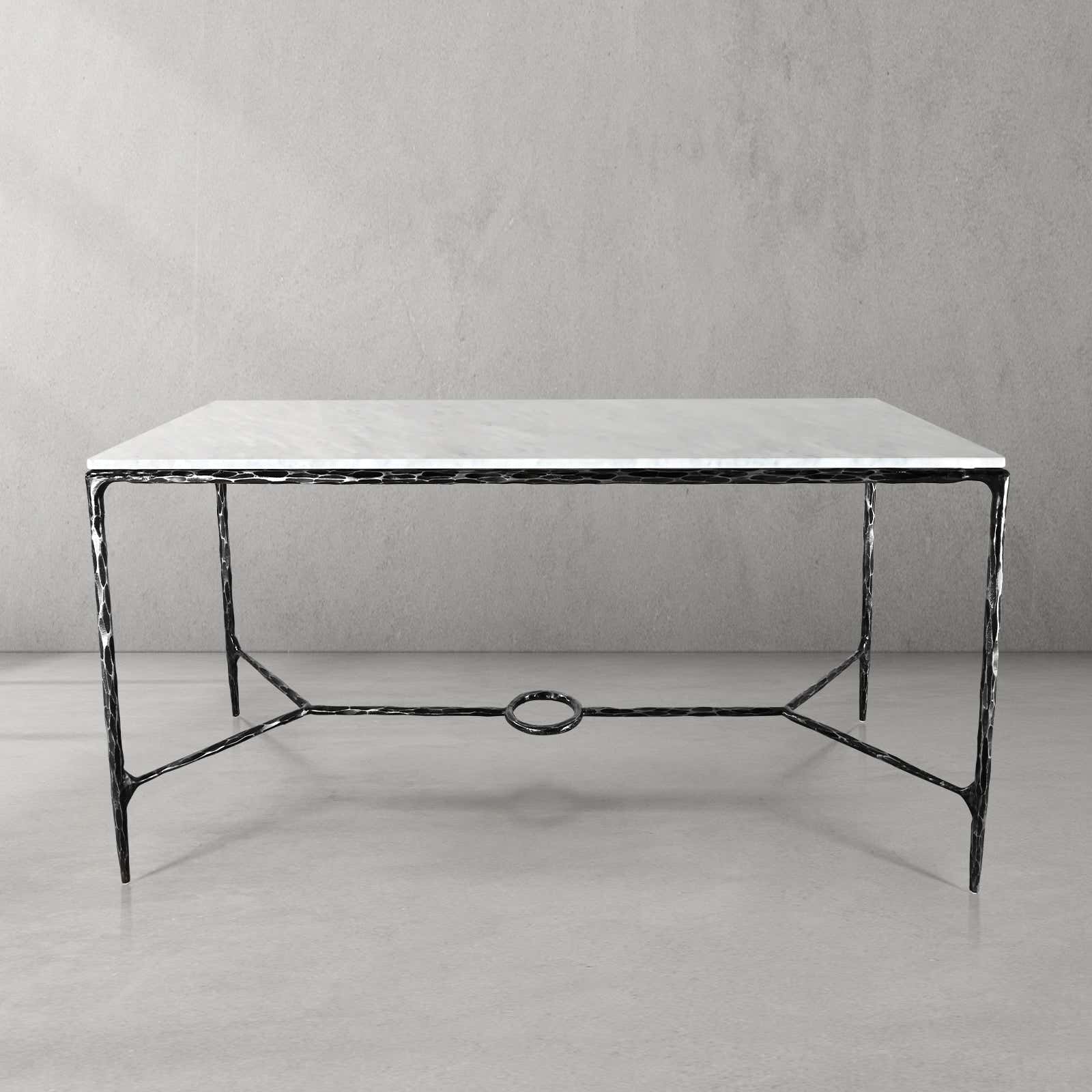 Hand-Forged Metal Rectangle Marble Desk