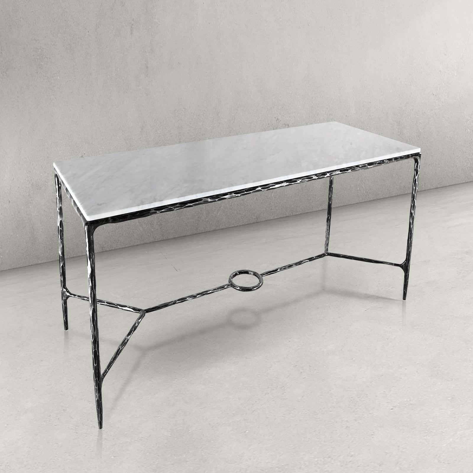 Hand-Forged Metal Rectangle Marble Desk