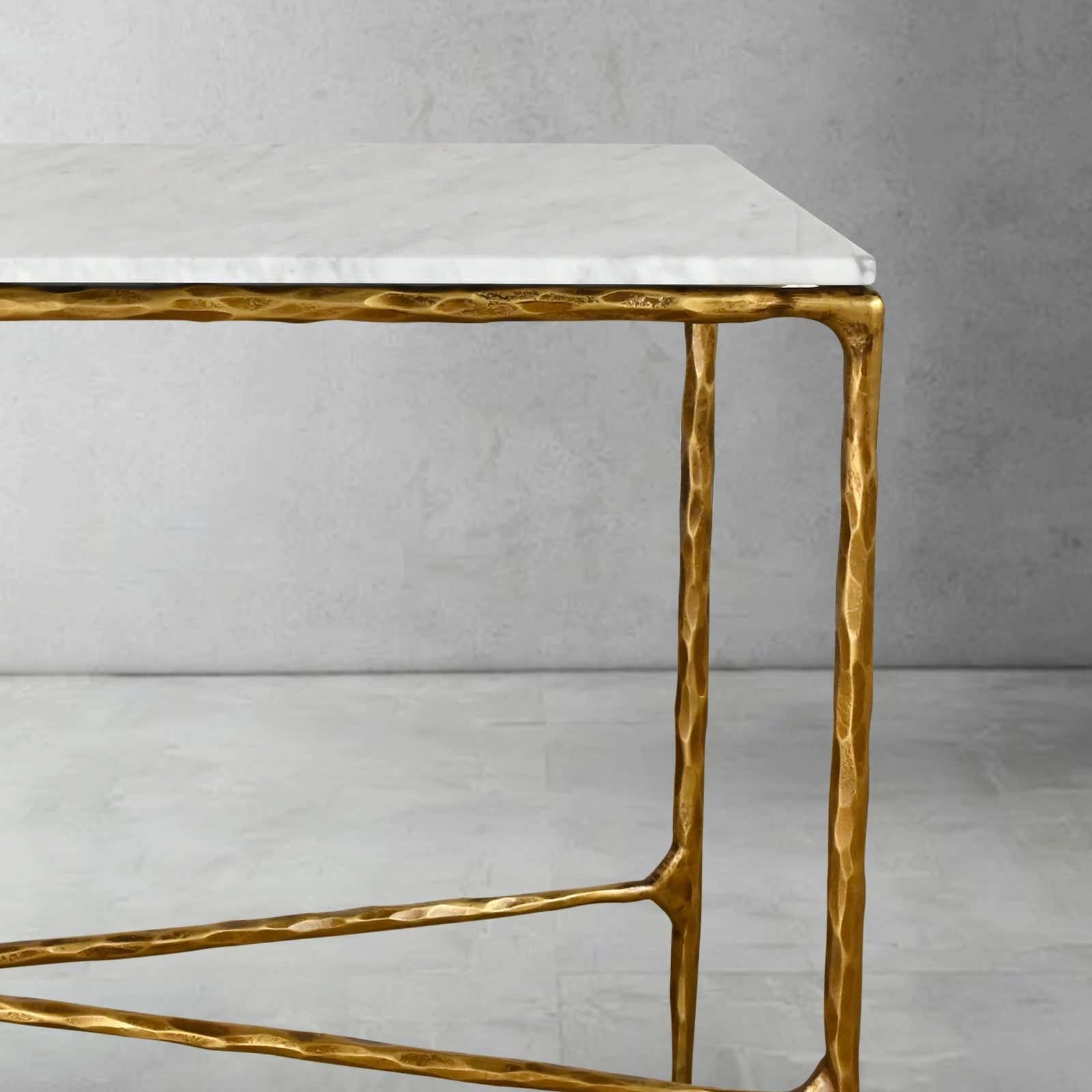 Hand-Forged Metal Rectangle Marble Console Table 60" 72"