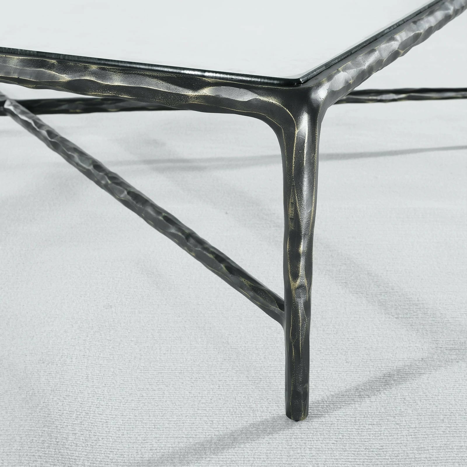 Hand-Forged Metal Rectangle Glass Coffee Table
