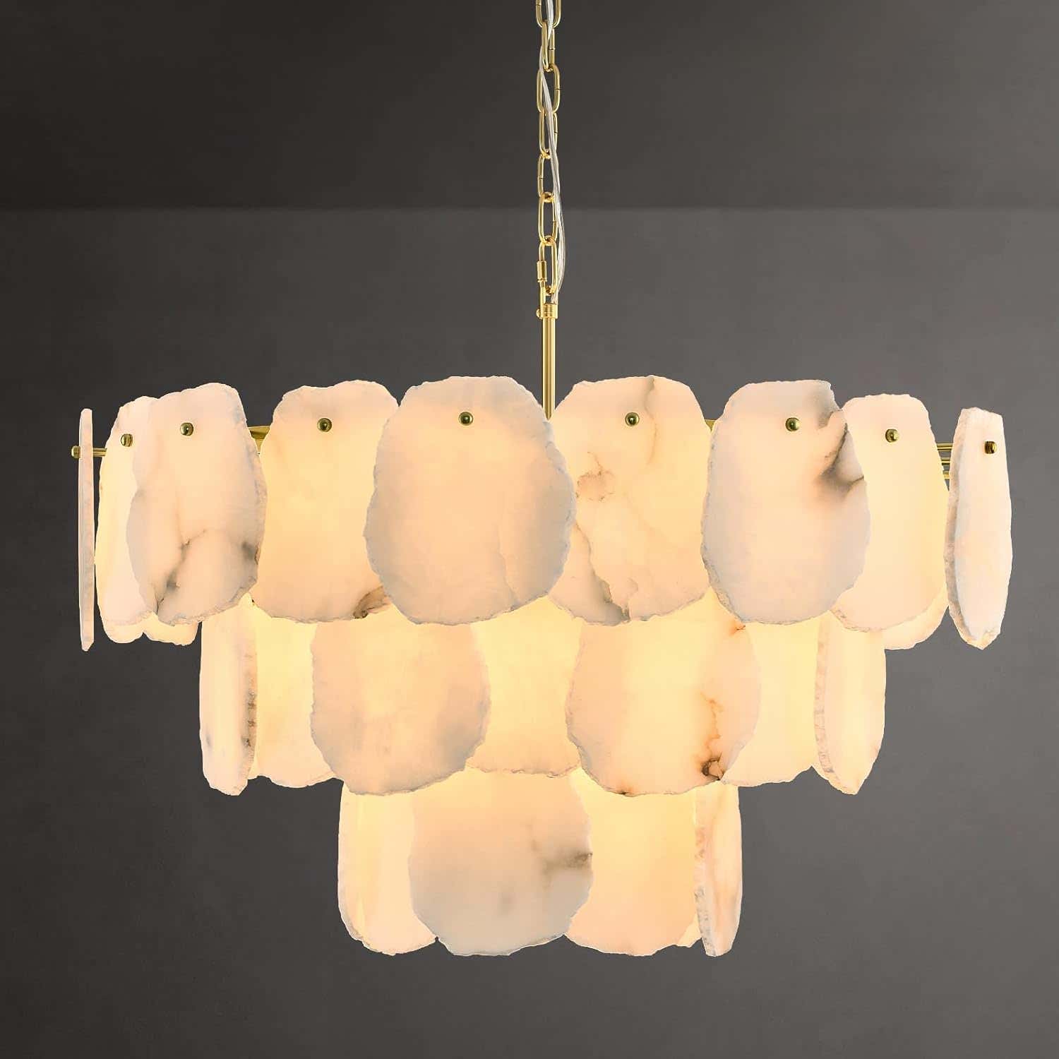 Talan Alabaster Round 3-Tier Chandelier 32″