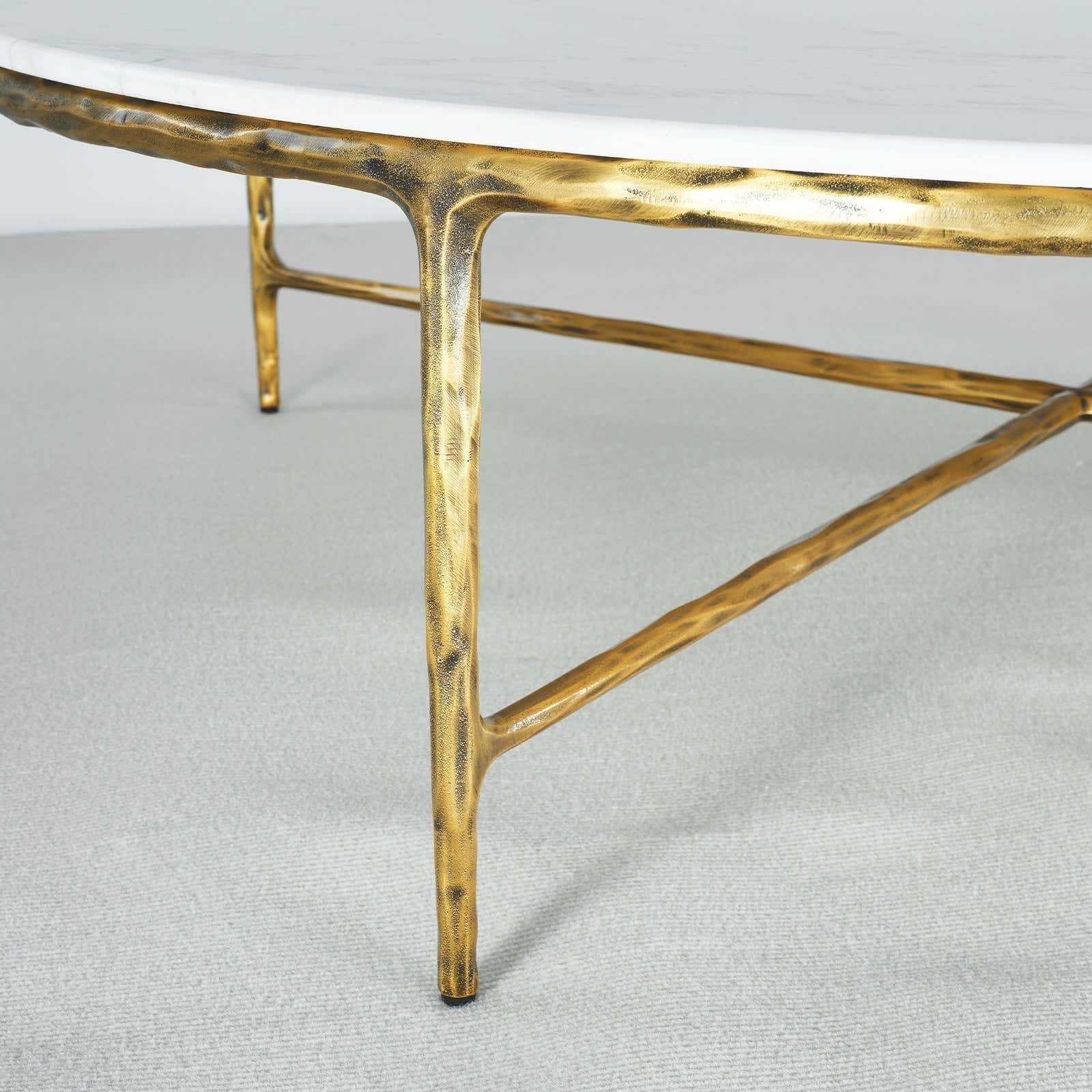 Hand-Forged Metal Marble Round Coffee Table 36" 55"