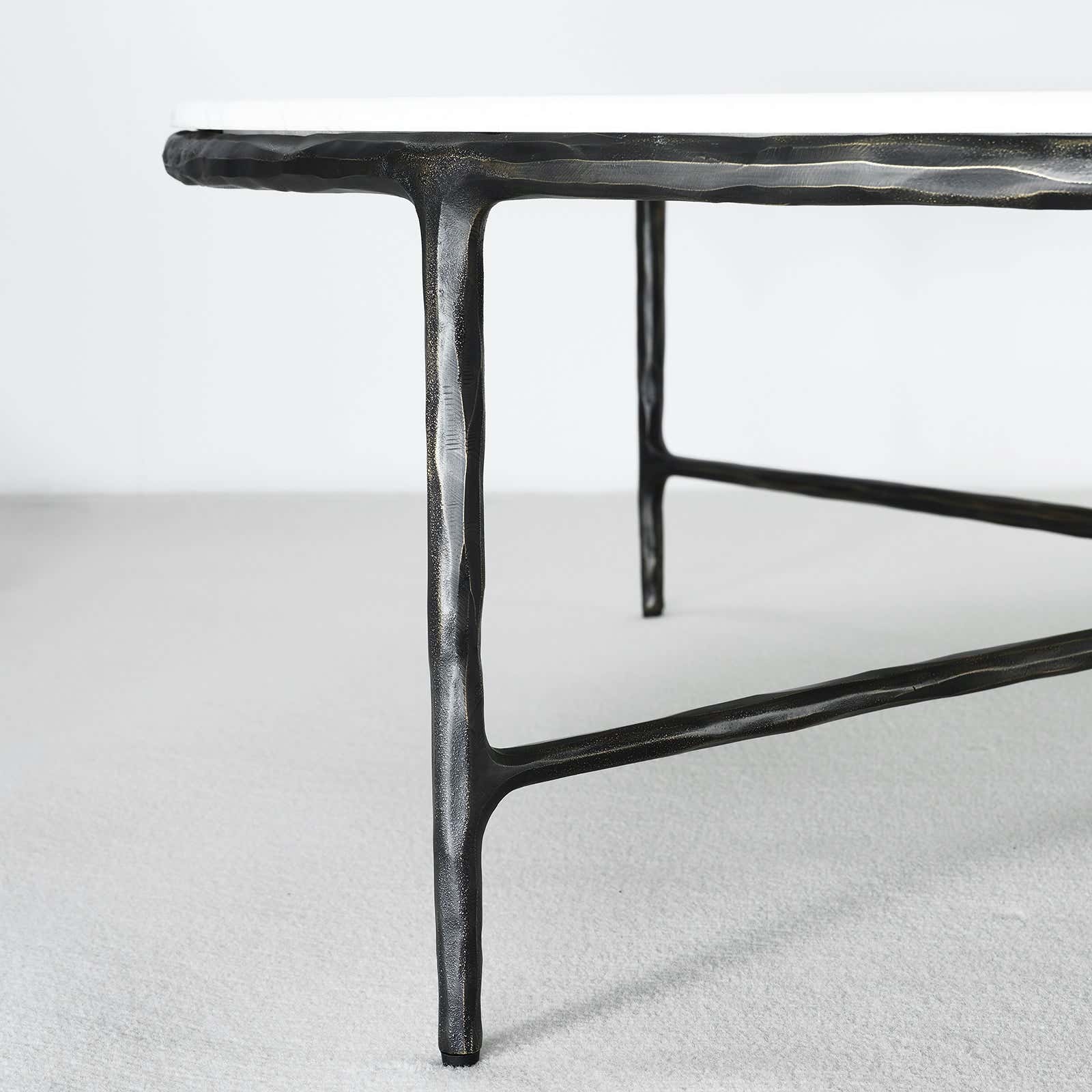 Hand-Forged Metal Marble Round Coffee Table 36" 55"