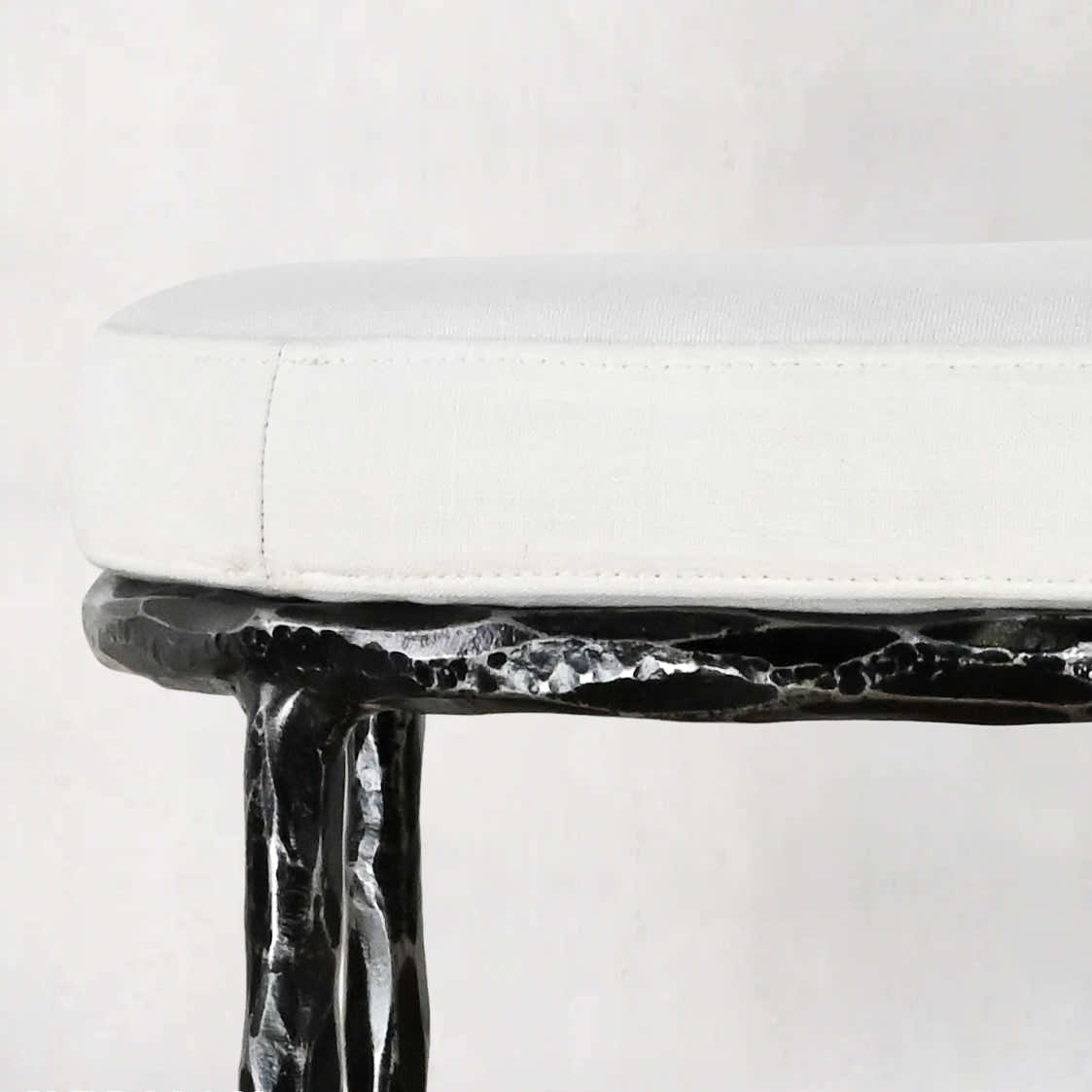 Hand-Forged Metal Backless Fabric Swivel Stool