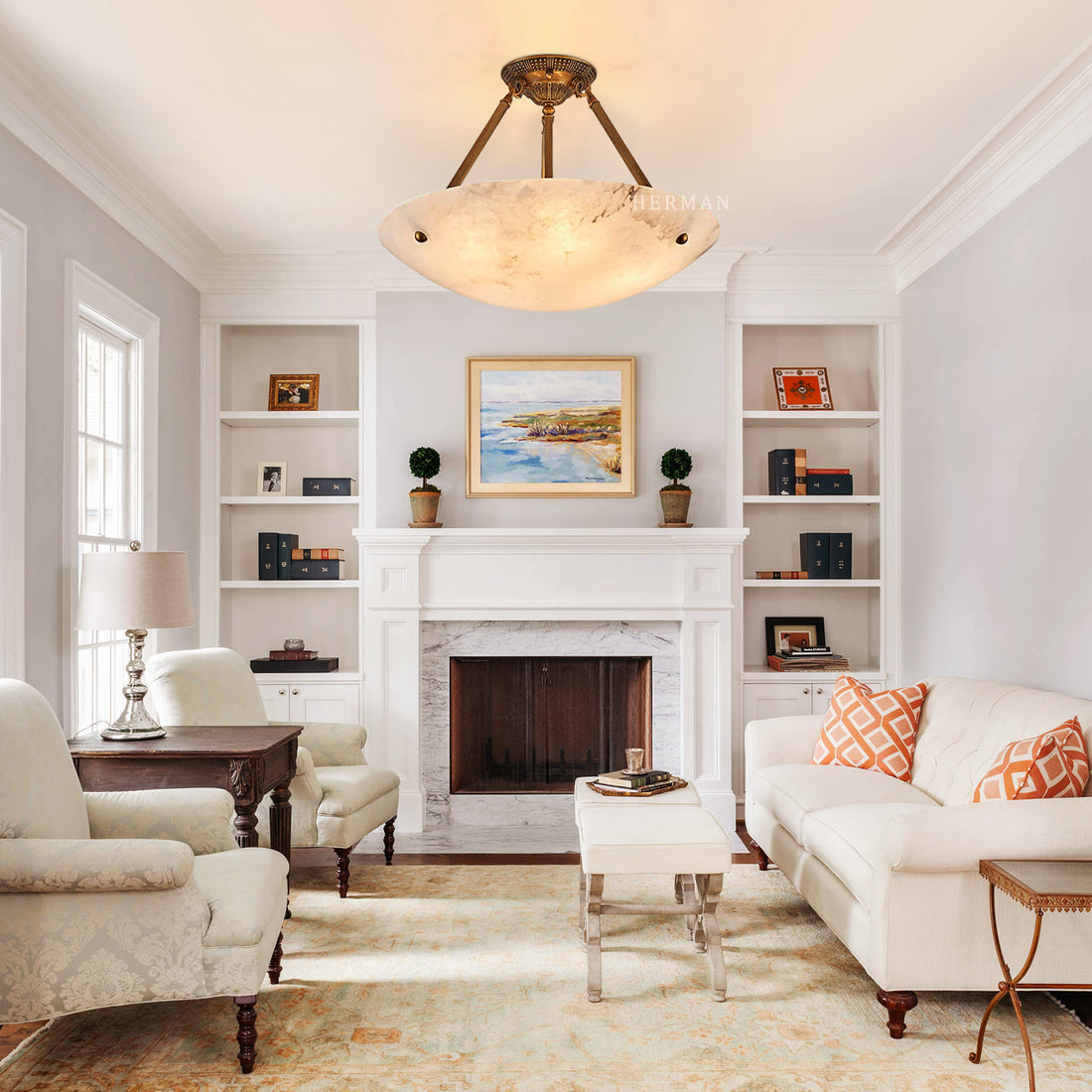 Vintage Round Alabaster Ceiling Lamps