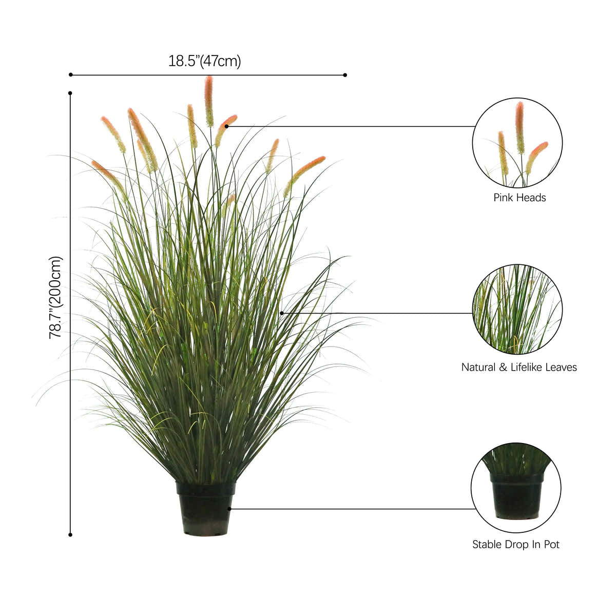 Artificial 14-Head Long Cat Tail with Curved Onion Grass Bonsai 79"H