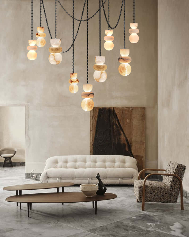 7 lights 6" Wide Multi Light LED Pendant Light Fixtures white alabaster indoor lighting