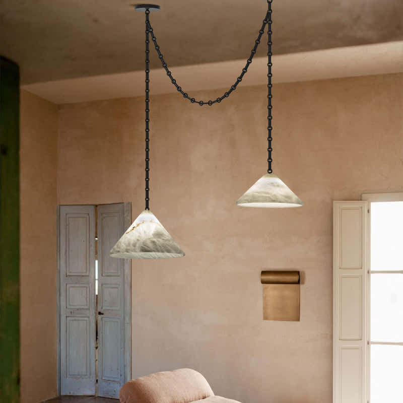 Multi-Head Matte White Alabaster Cone Hanging Kitchen Pendant Light