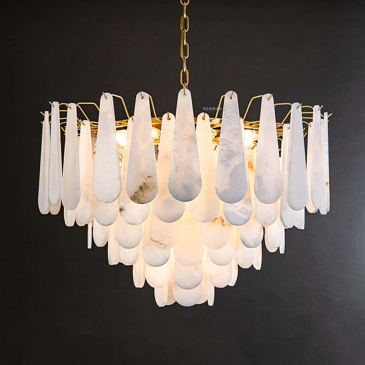 Alabaster Feathery Chandelier 21.7"D 31.5"D