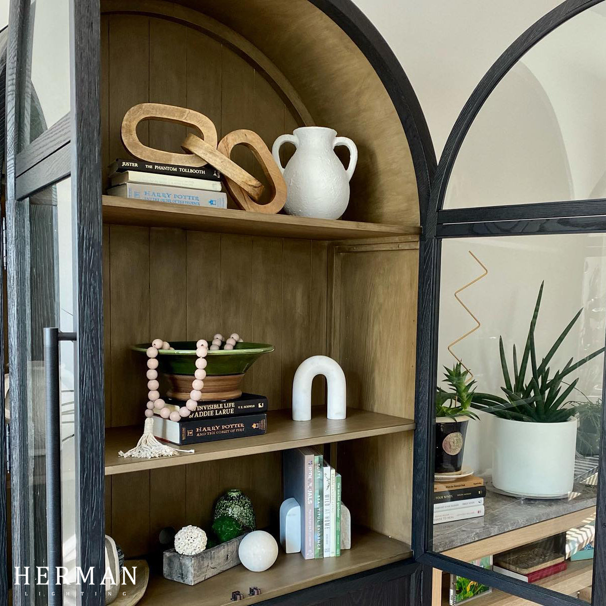 Hattie Glass Accent Cabinet in Oak 36"W 46"W