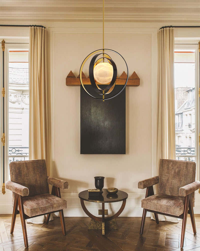 White Alabaster Round Ceiling Pendant Lamp - Gold & Bronze Rotatable Ring