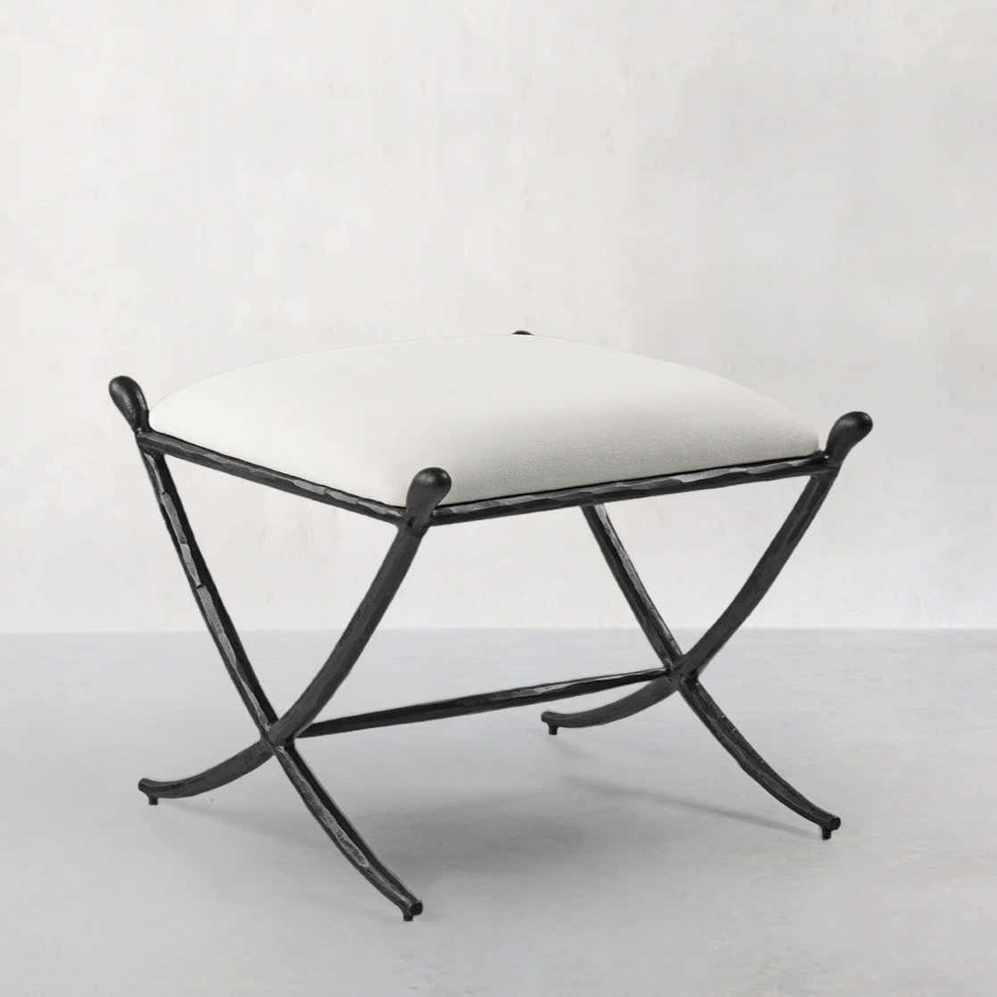 Hand-Forged Metal Horn Fabric Base Stool