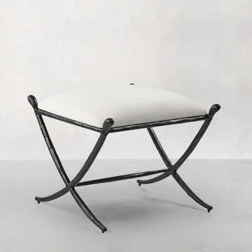 Hand-Forged Metal Horn Fabric Base Stool