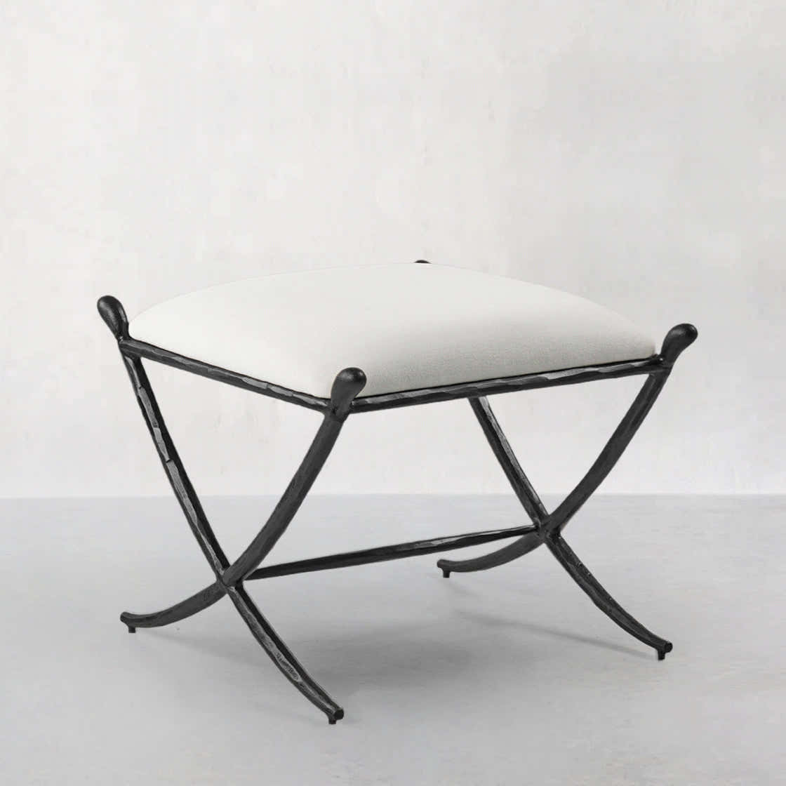 Hand-Forged Metal Horn Fabric Base Stool