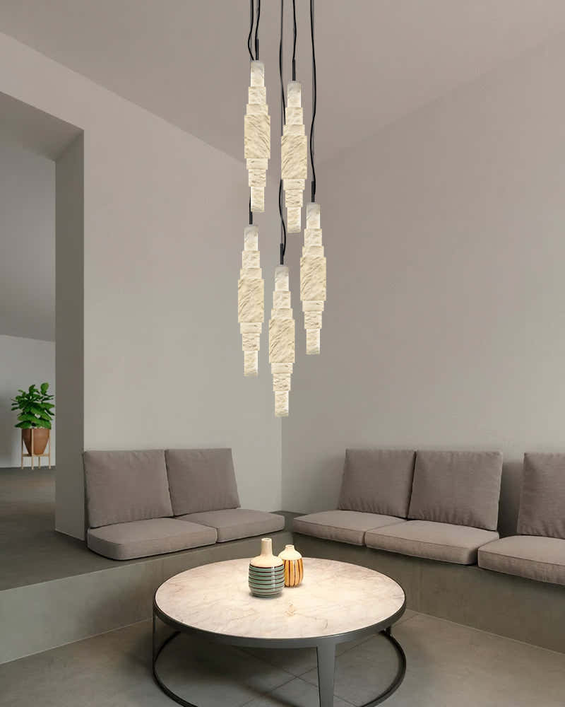 White Alabaster Cluster Pendant Lamp 3-lights for kitchen Island
