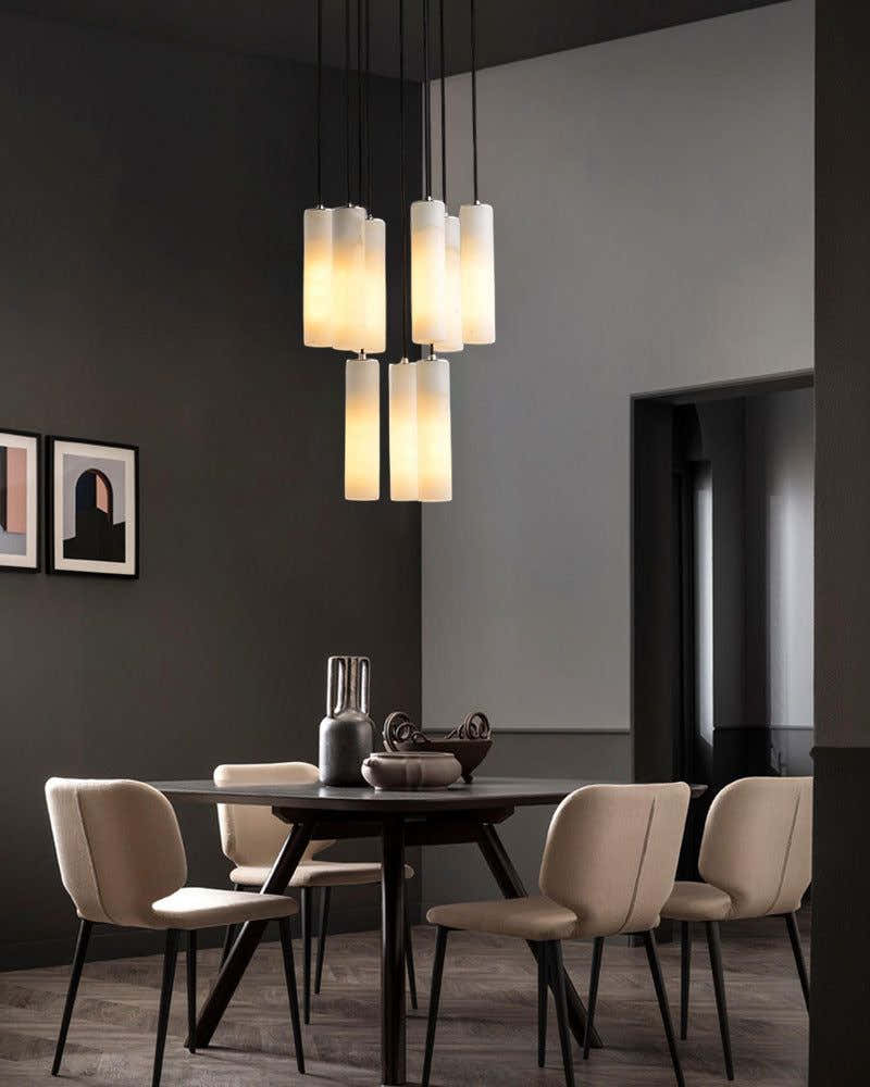 Elegant Lighting Linear Nature Stone 2" Wide Alabaster Chandelier