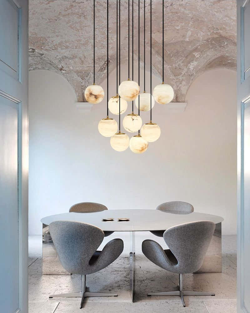 Small Alabaster Cluster Globes Ceiling Pendant Light For High Ceiling