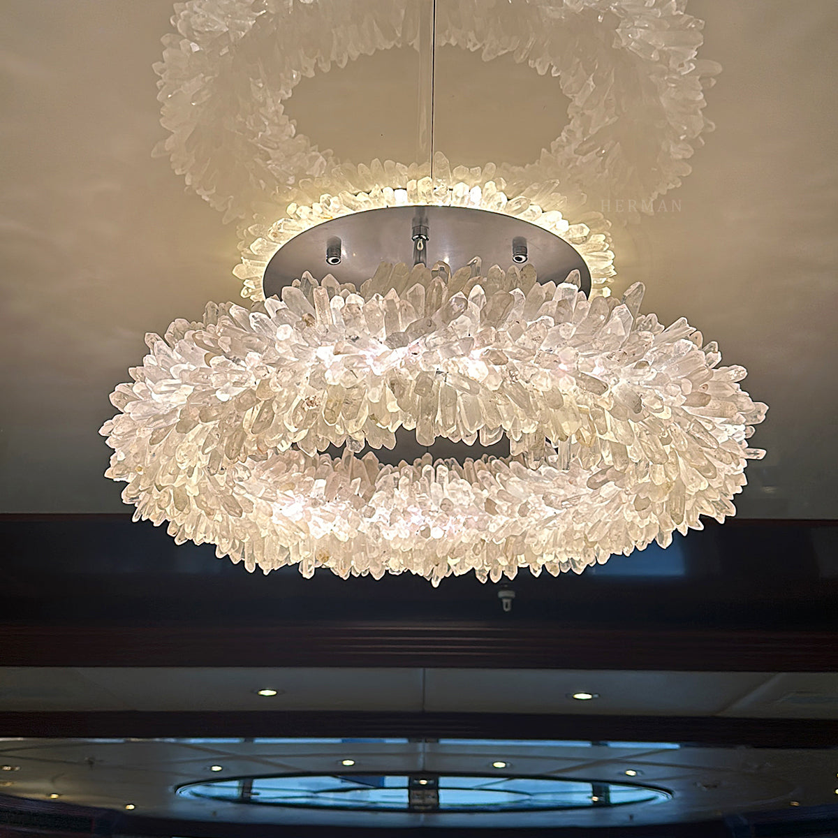 24-47 Inch Round Clear Geode Quartz Crystal Ring Pendant Light Modern Chandelier for Living Room