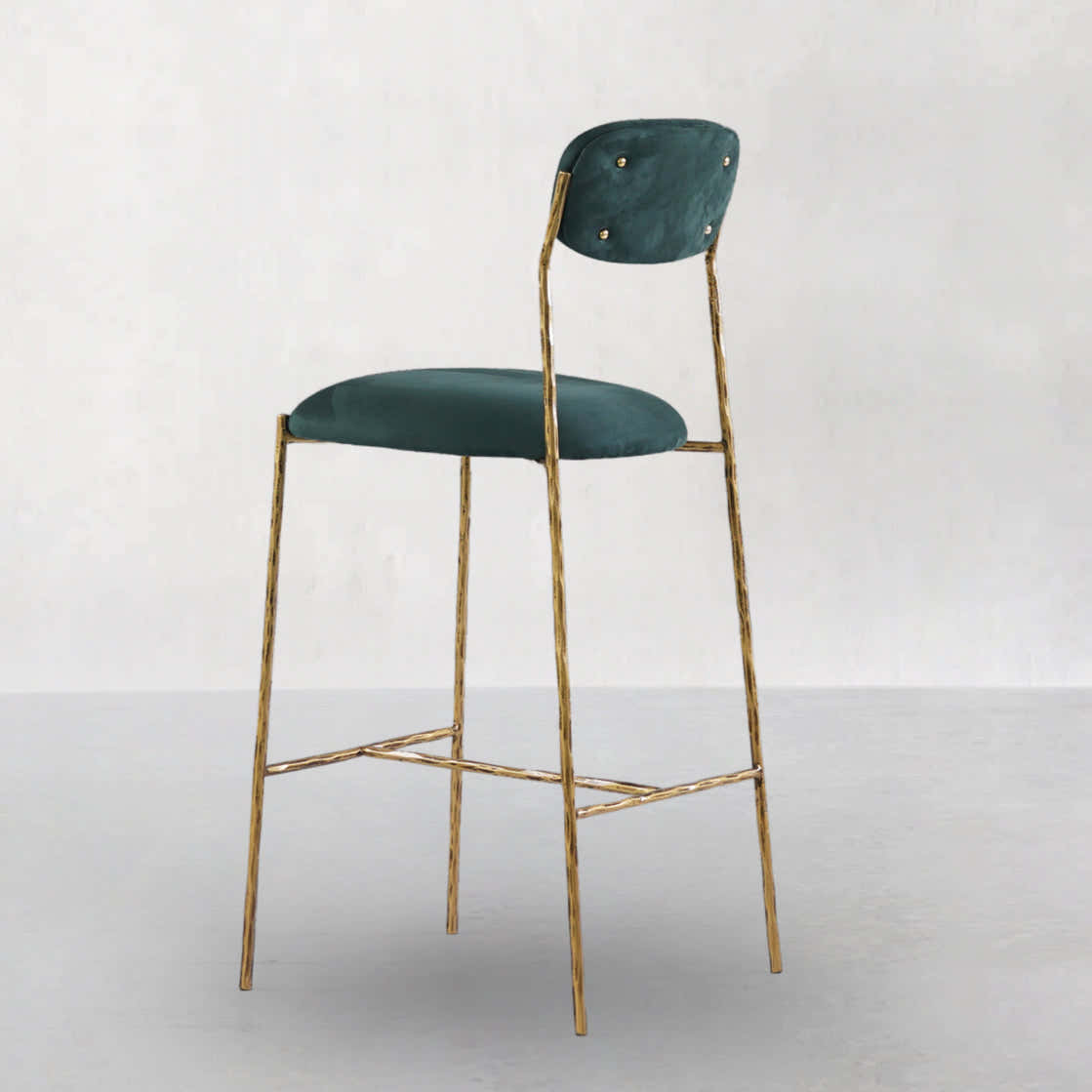 Hand-Forged Metal Green Fabric Bar Stool