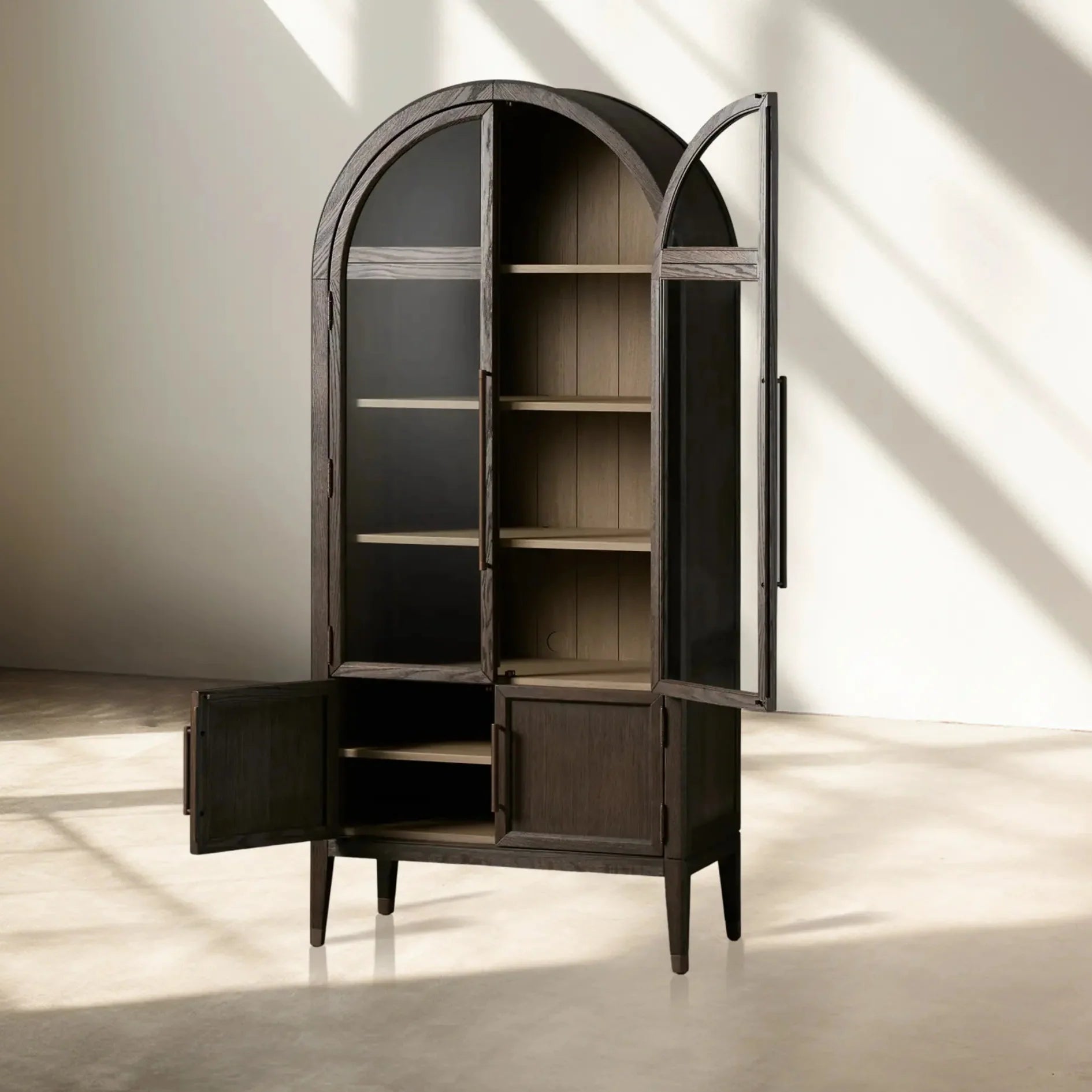 Hattie Glass Accent Cabinet in Oak 36"W 46"W