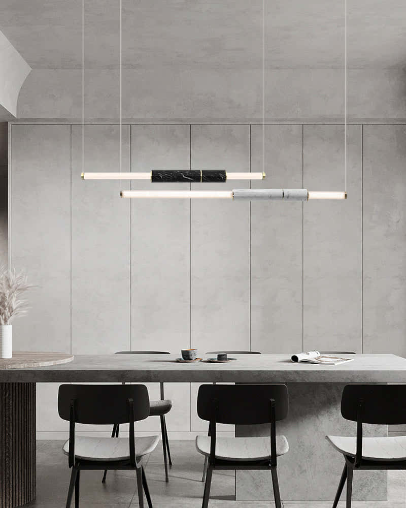 Linear Pipe Alabaster & Acrylic Pendant Light for dining room | vertically & horizontally