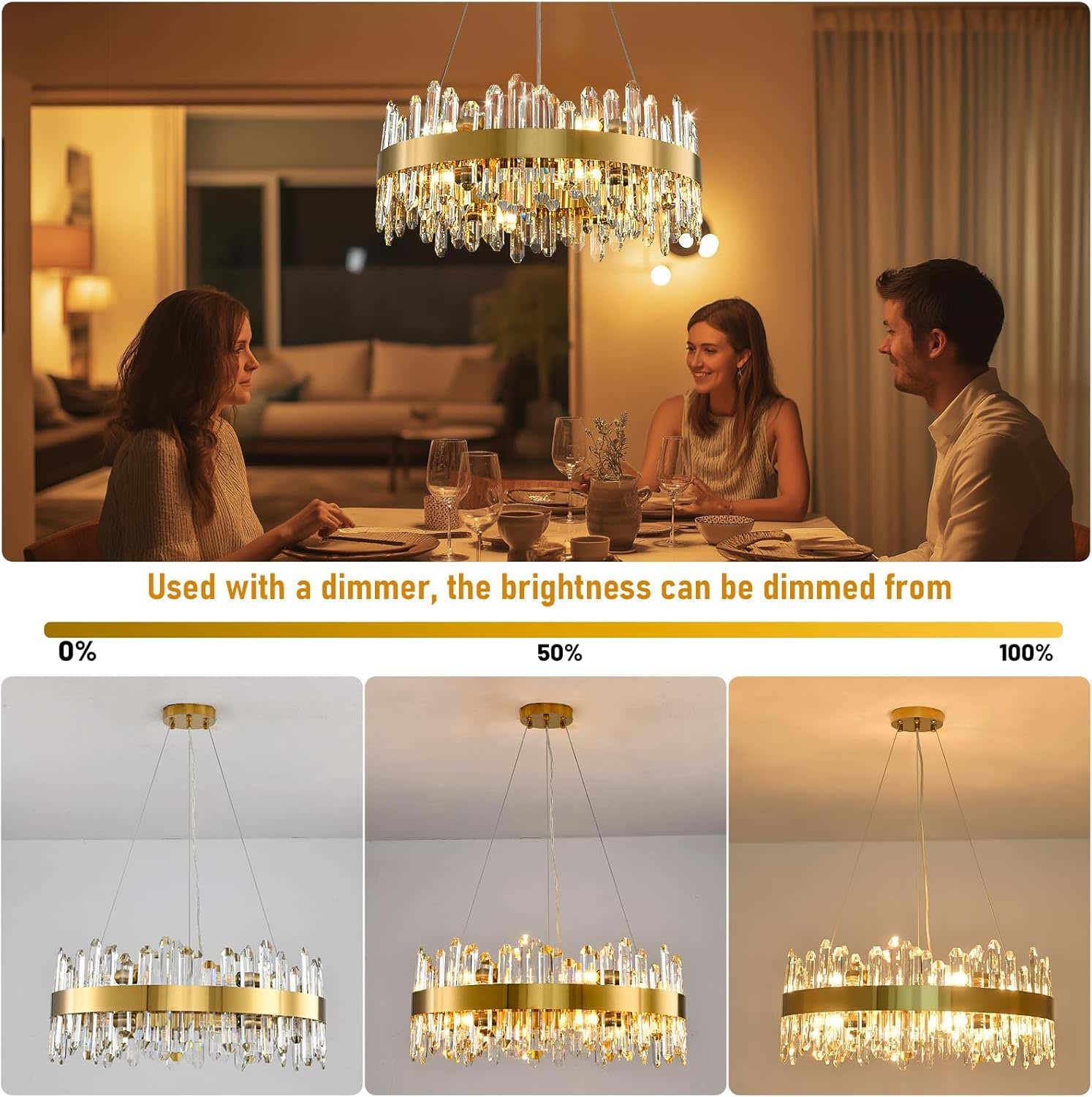 MDEGLYO Modern Crystal Round Chandelier