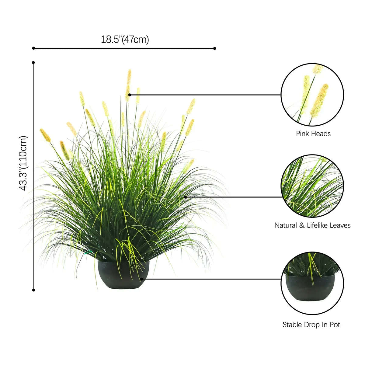 Artificial 20-Head Short Pine Grass with Curved-Straight Onion Grass Bonsai 43"H