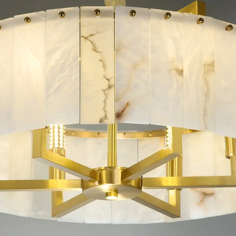 Alabaster Brass Round Chandelier Lighting