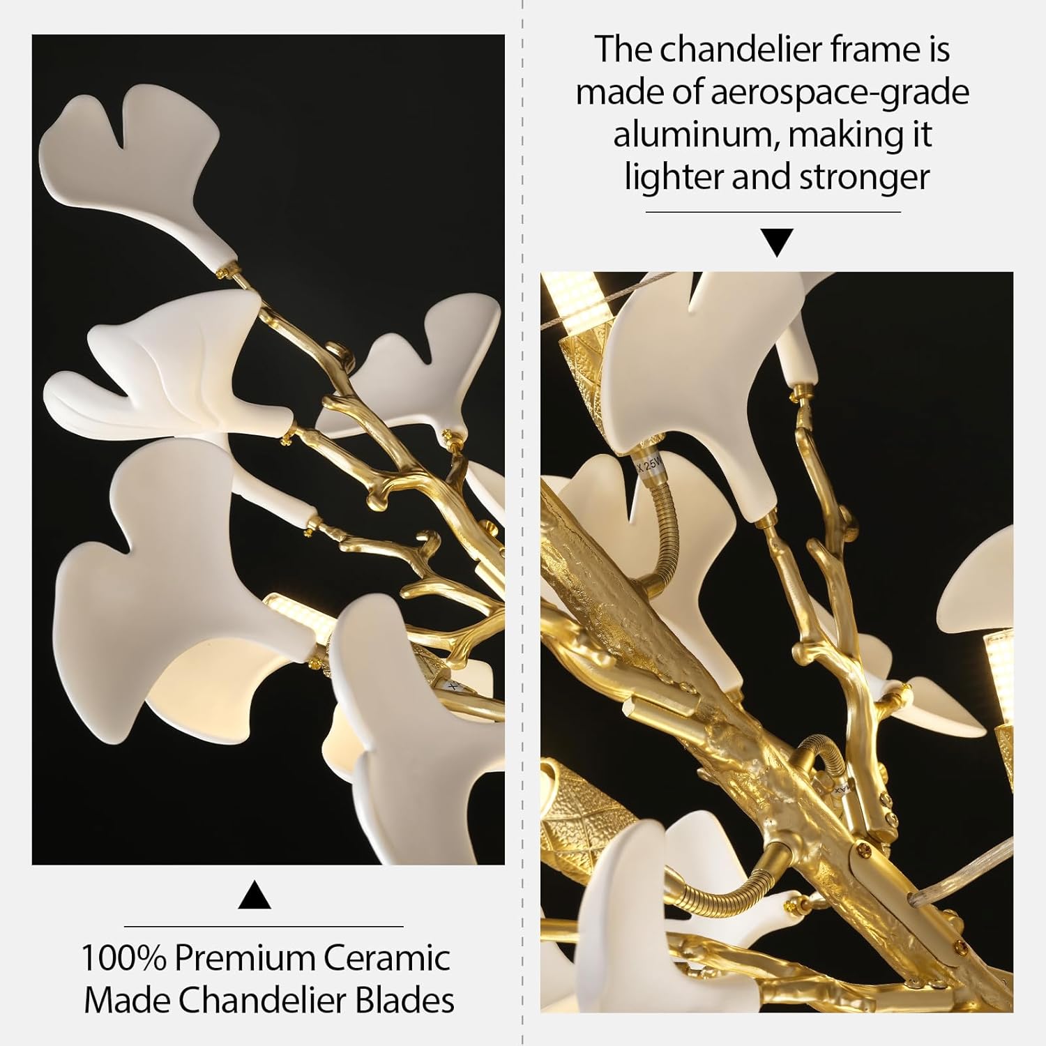 Rectangle Ceramic Ginkgo Leaf Chandelier 55" - Fast Delivery-1-Luxehomezone