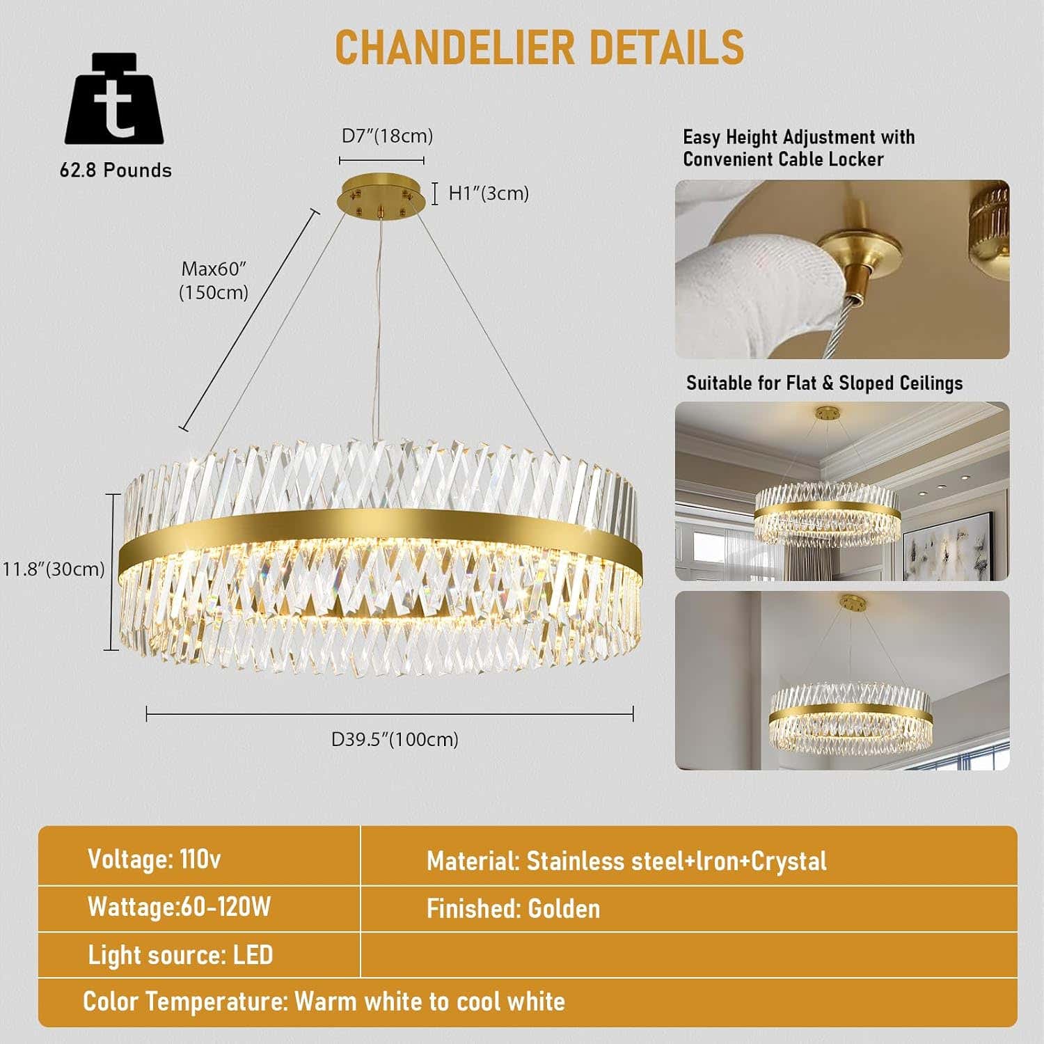 MDEGLYO Modern Crystal Chandelier