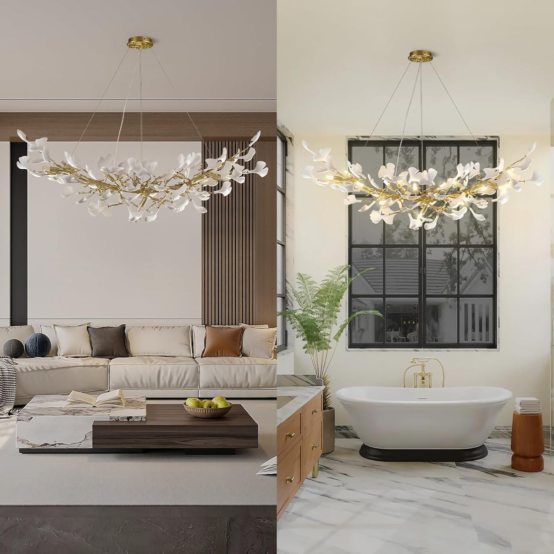 Rectangle Ceramic Ginkgo Leaf Chandelier 55" - Fast Delivery-1-Luxehomezone