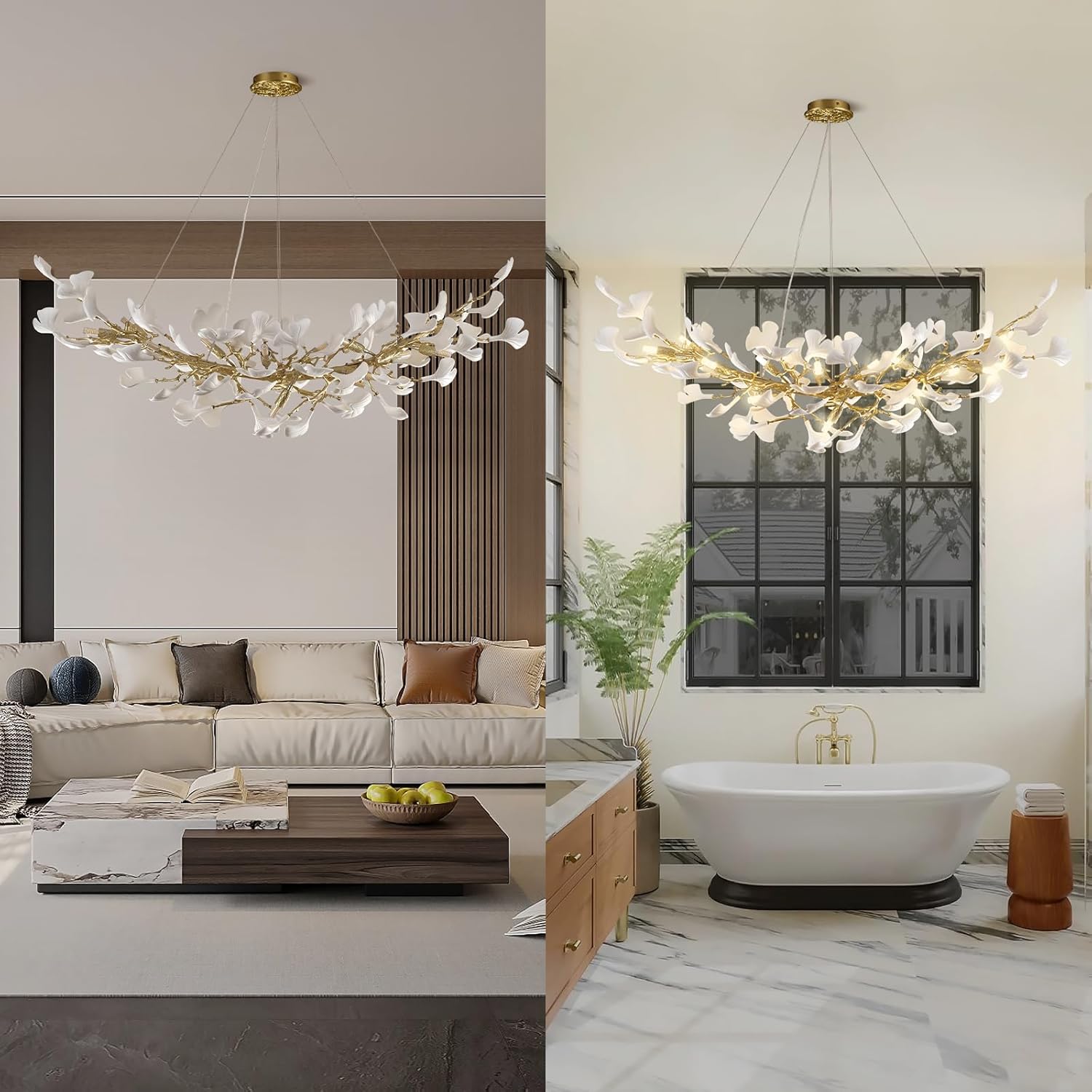 Rectangle Ceramic Ginkgo Leaf Chandelier 55" - Fast Delivery-1-Luxehomezone
