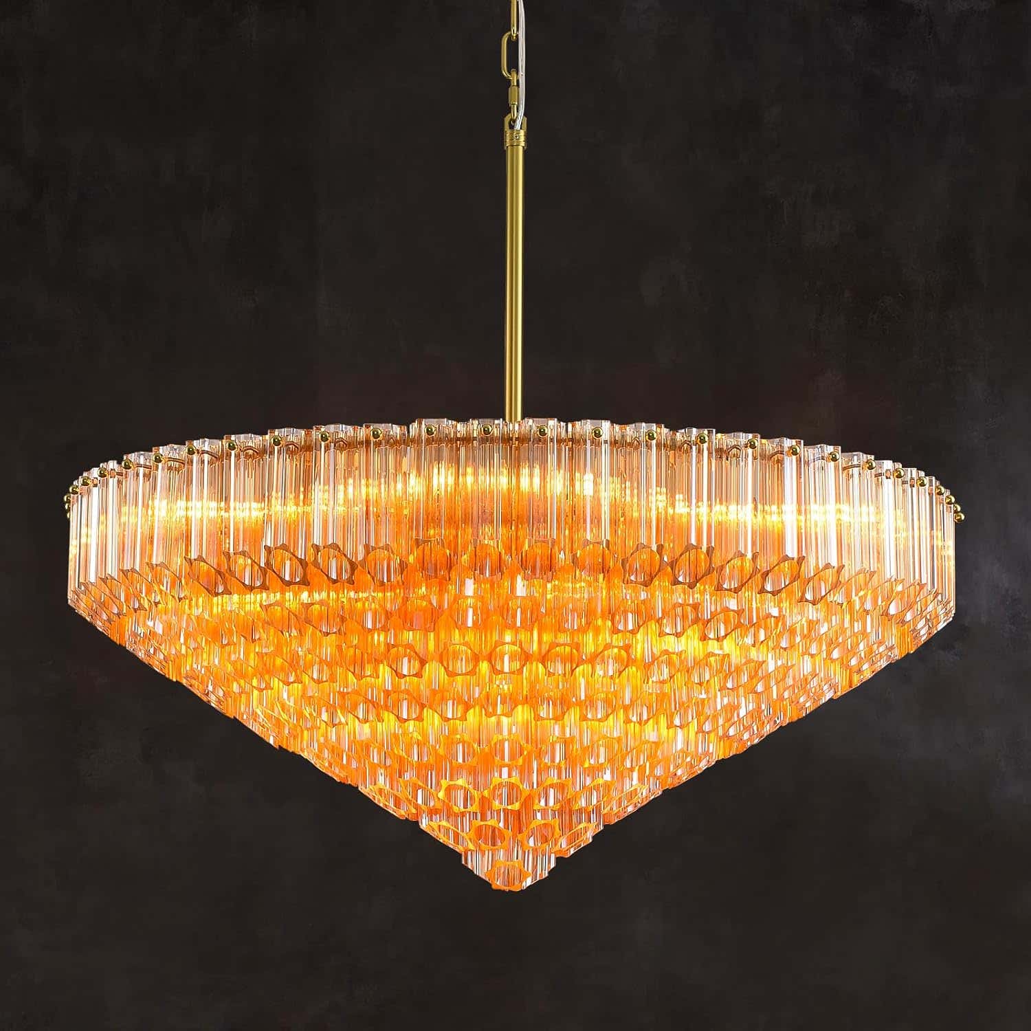 MDEGLYO Modern Amber and Clear Glass Chandelier 14" 32" 43"