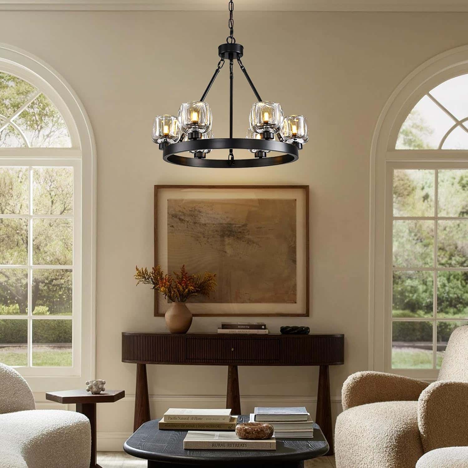 Modern Crystal Farmhouse Wagon Wheel Chandeliers for Dining Room