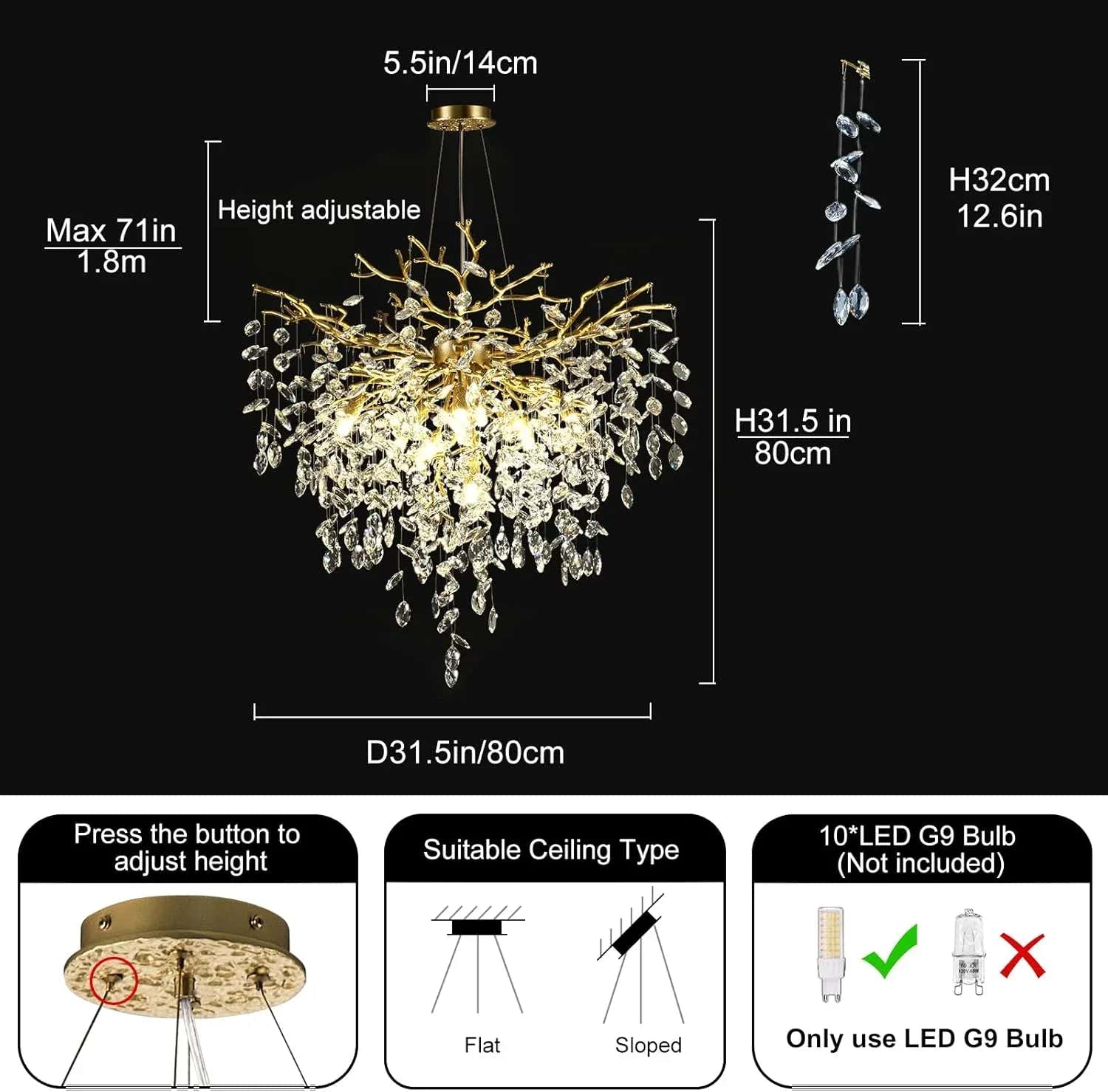 Solara Round Tree Branch Chandelier 24" 32" 40" Tree Branch