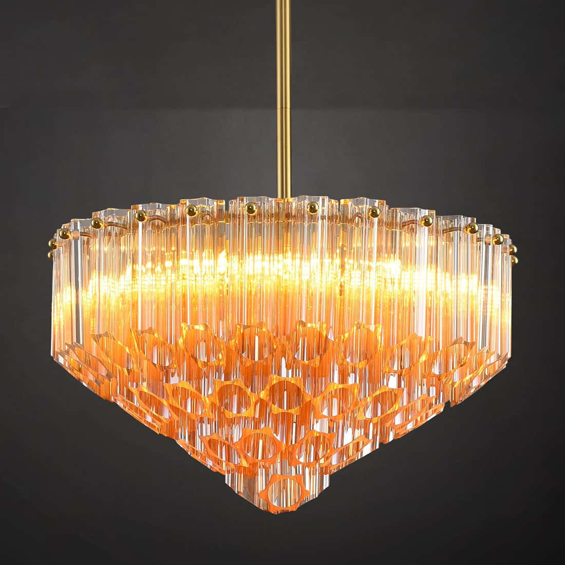 MDEGLYO Modern Amber and Clear Glass Chandelier 14" 32" 43"